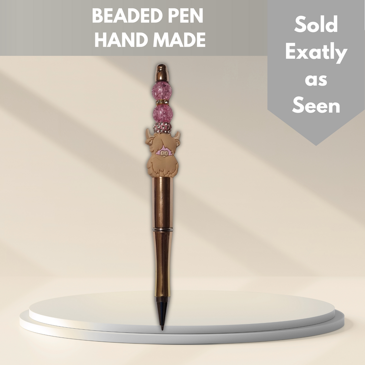 Highland Coo Beaded Pen - Handmade beaded pen black ink, Cute stationery pen