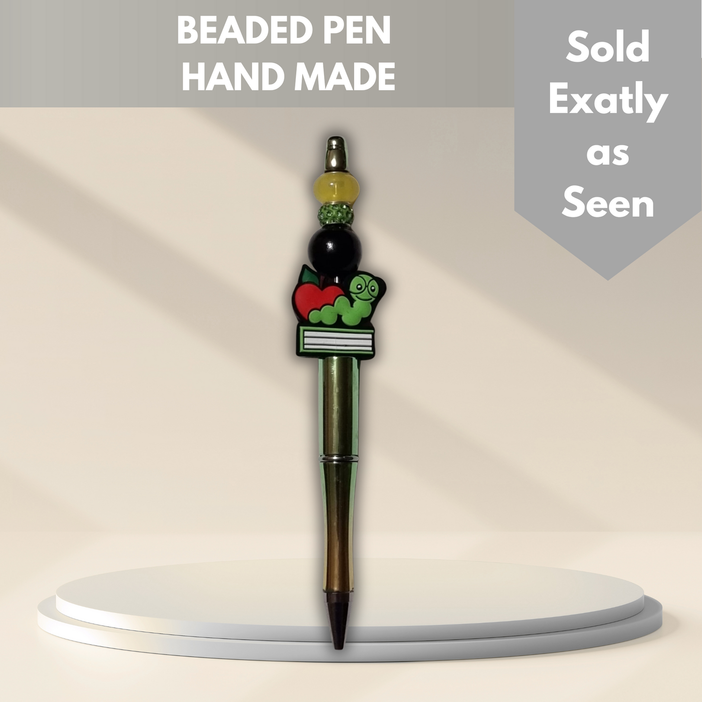 Teacher/Book Beaded Pen - Handmade beaded pen black ink, Cute stationery pen