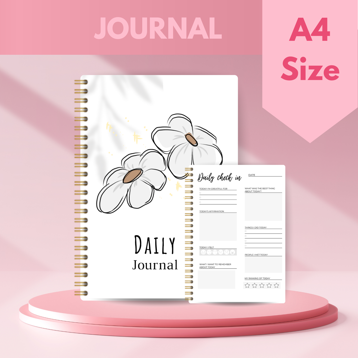 Journal White Boho Daisy A4 - Card Cover.