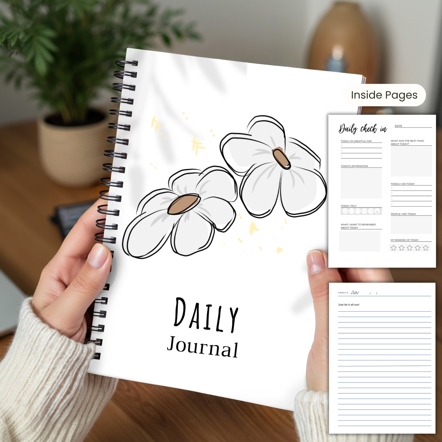 Journal White Boho Daisy A5 or A4 Daily Journal, Manifestation planner, Notebooks