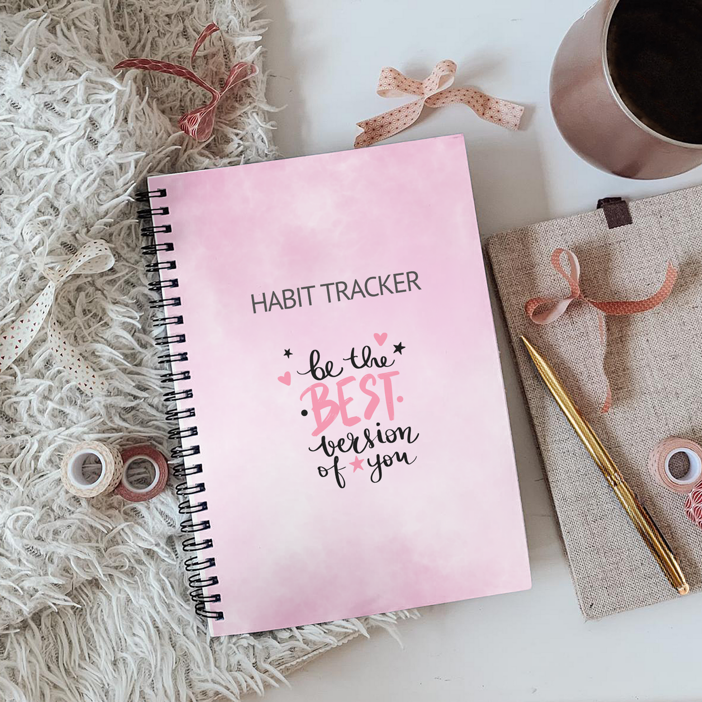 Habit Tracker Pink Notebook A5 or A4 sizes , Habit organiser notebook, Daily journal tracker, Manifest, cute stationery