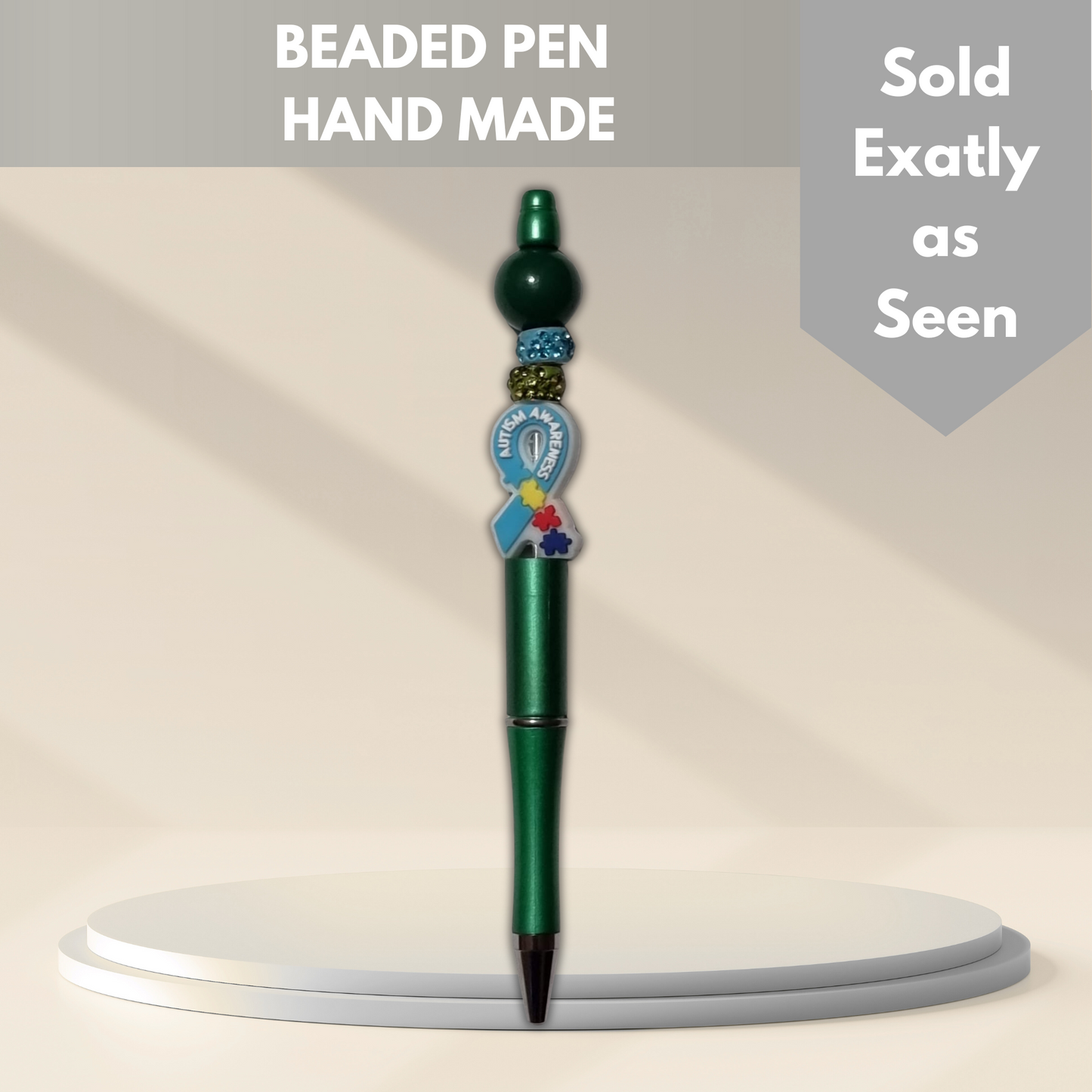 Autism Awareness Beaded Pen - Handmade beaded pen black ink, Cute stationery pen