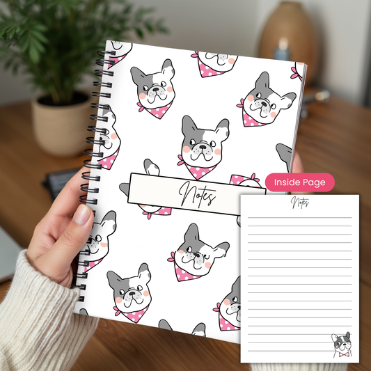 Pug White and Pink Notebook A5 or A4 - Card Cover