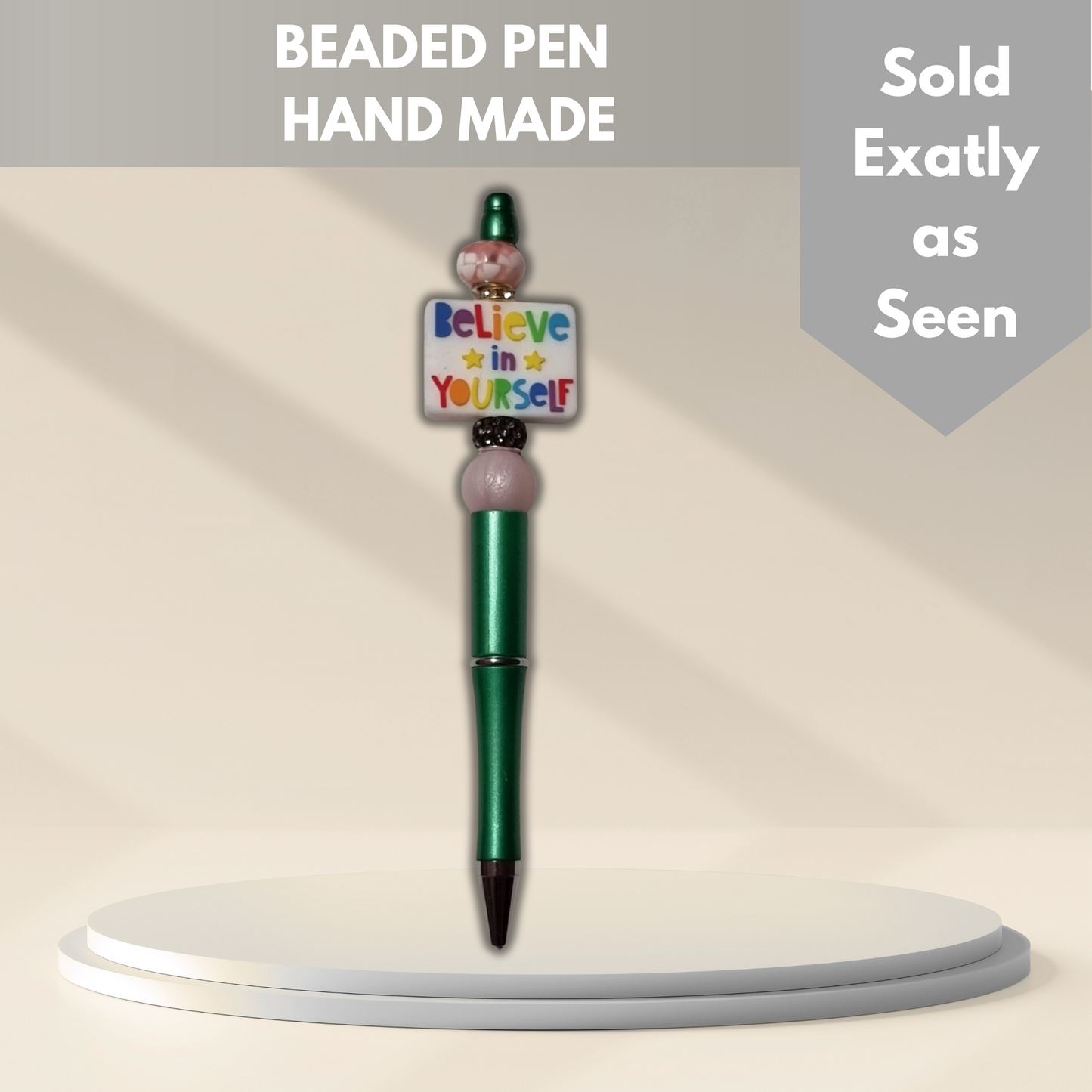Believe in Yourself Beaded Pen - Handmade beaded pen black ink, Cute stationery pen