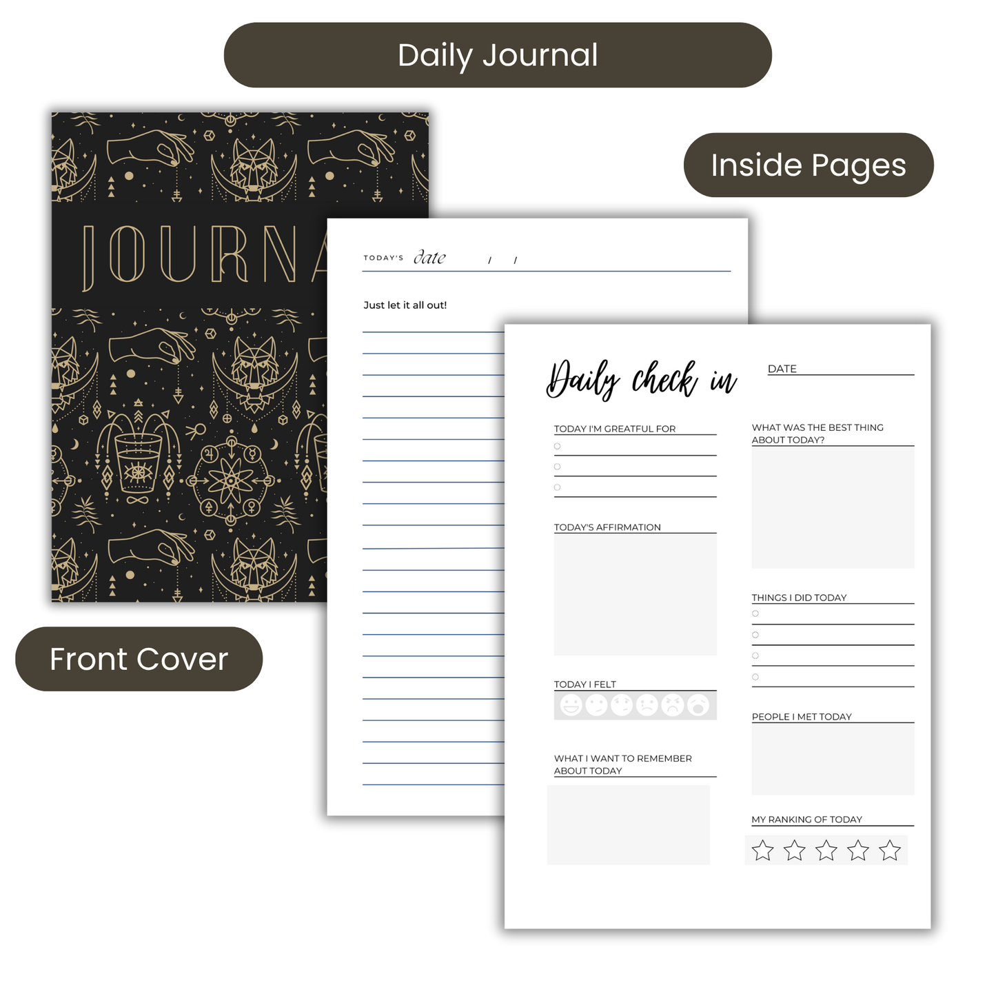 Journal Black/Gold Design A5 or A4, Daily Journal, Manifestation planner, Notebooks