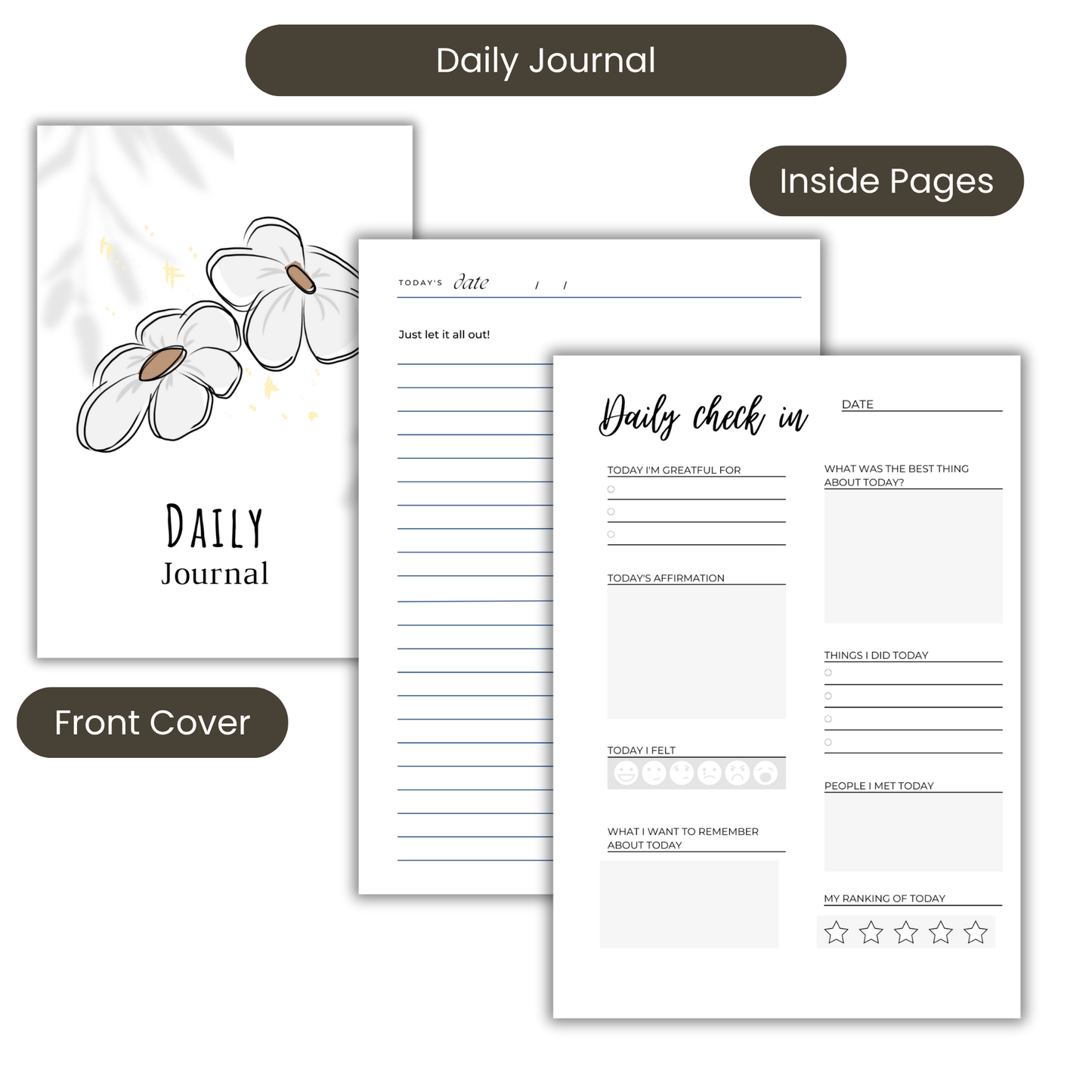 Journal White Boho Daisy A5 or A4 Daily Journal, Manifestation planner, Notebooks