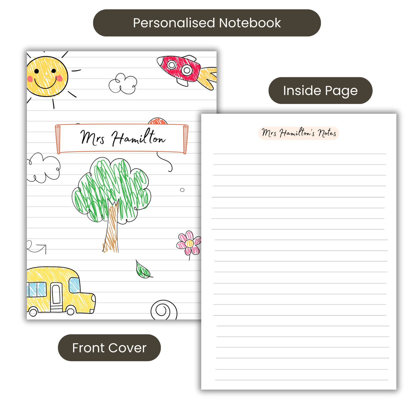 Personalised Teacher/ School Assistant/ Head Teacher Notebook A5 or A4 sizes, End of term gift, Teacher Notebooks stationery