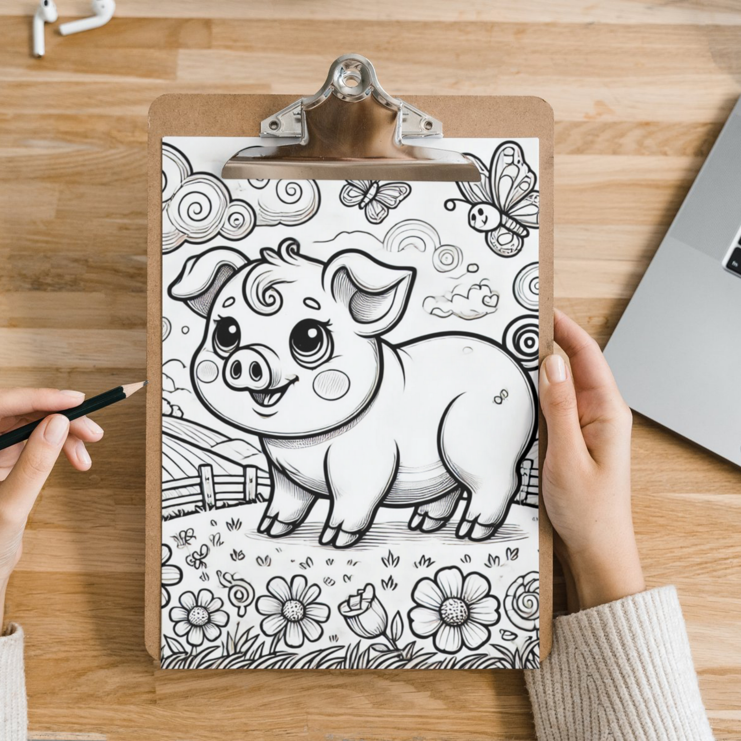 Cute Pigs colouring sheet pack - 5 designs, 20 sheets, Kids and Adult colouring pack, bespoke colouring sheet stationery
