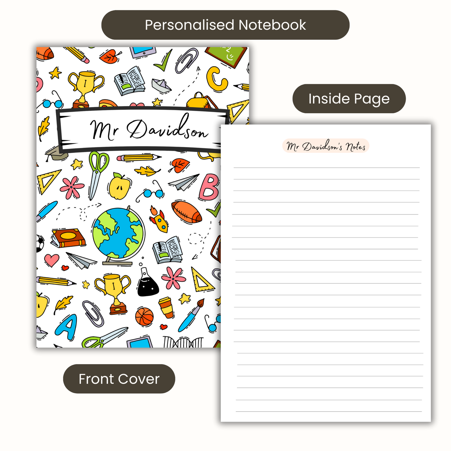 Personalised Teacher/ School Assistant Notebook A5 or A4 sizes, End of term gift, Teacher Notebooks stationery