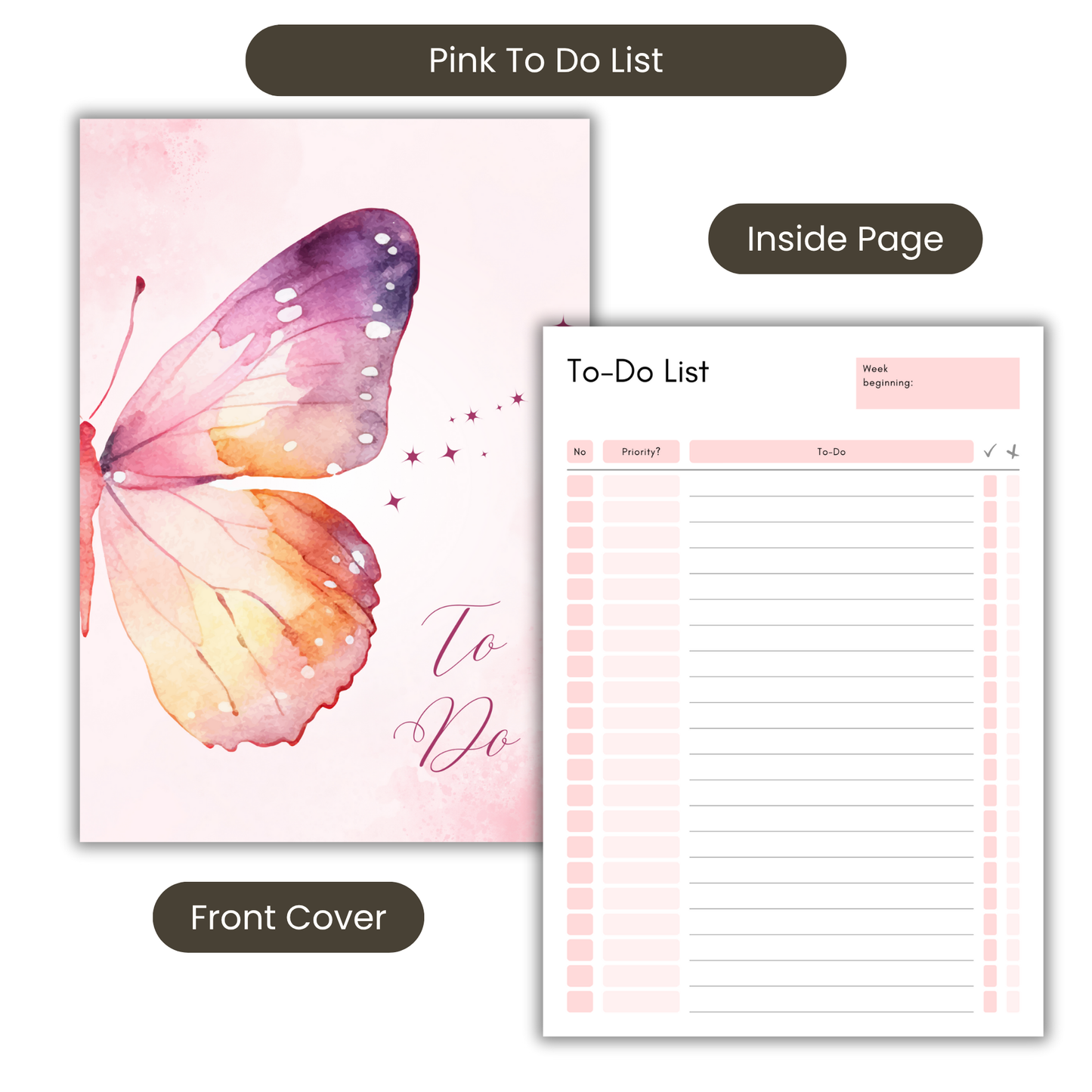 Butterfly Dreams To-Do List Notebook A5 or A4, back to school notebook, work to do list notepad