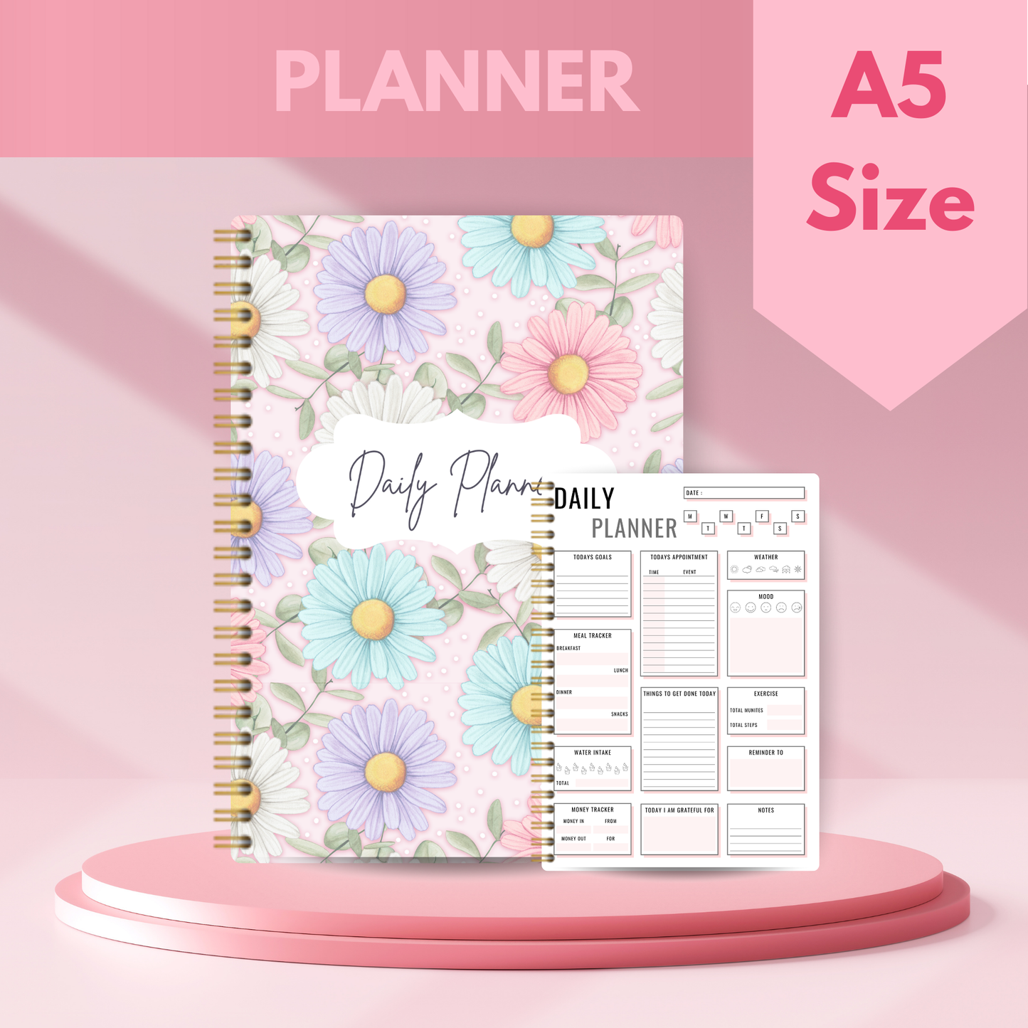 Pastel Daisies Daily Planner A5 - Card Cover.