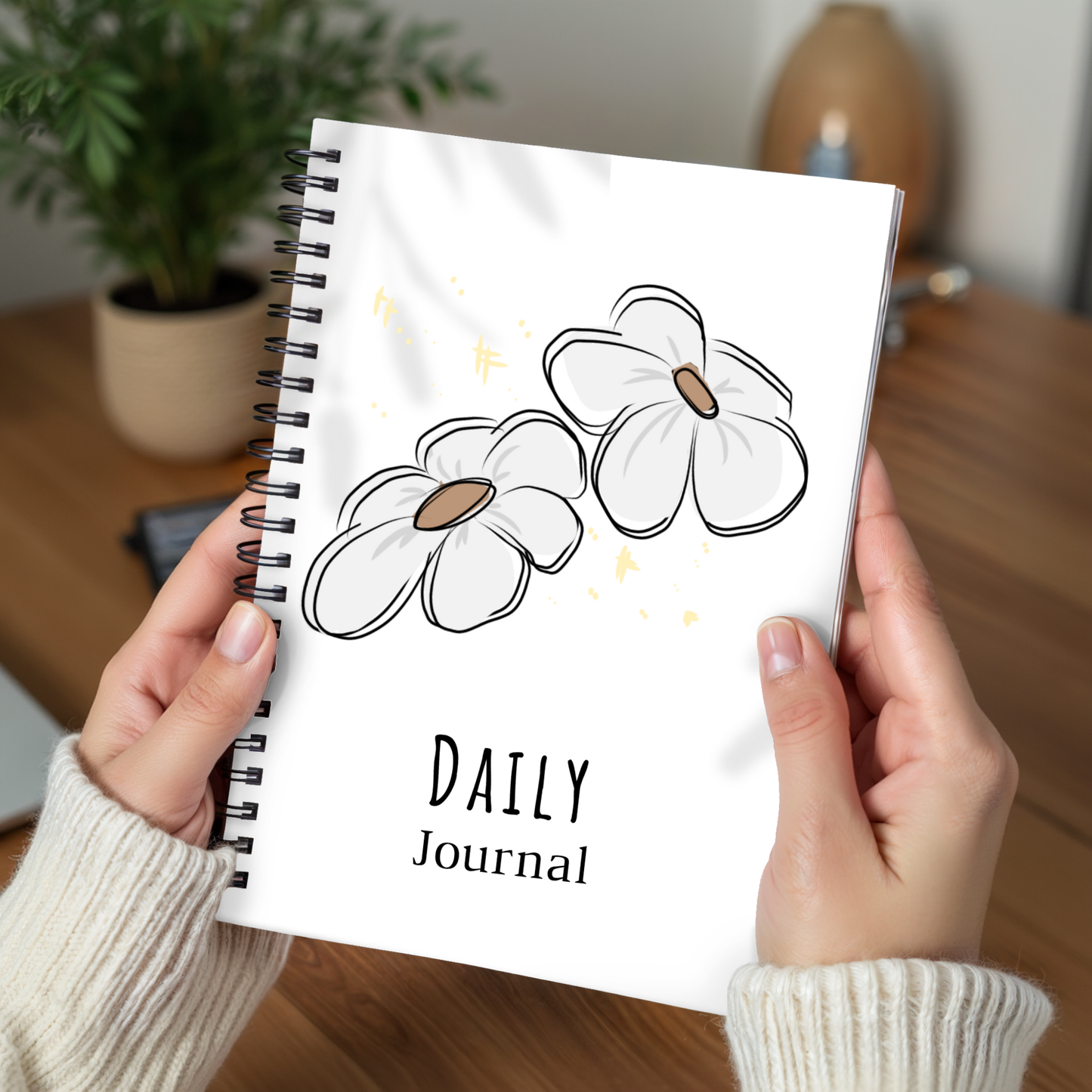 Journal White Boho Daisy A4 - Card Cover.