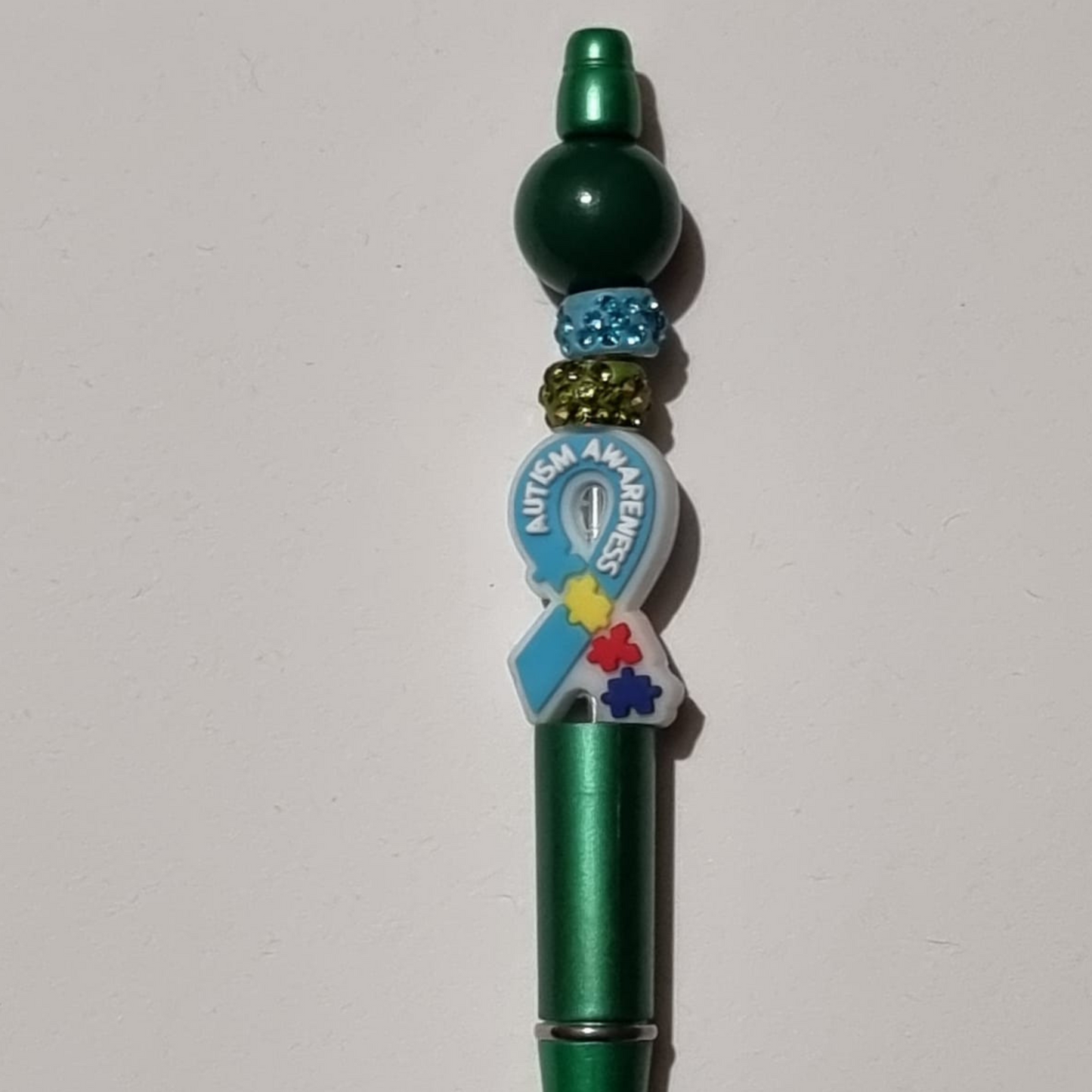 Autism Awareness Beaded Pen - Handmade beaded pen black ink, Cute stationery pen