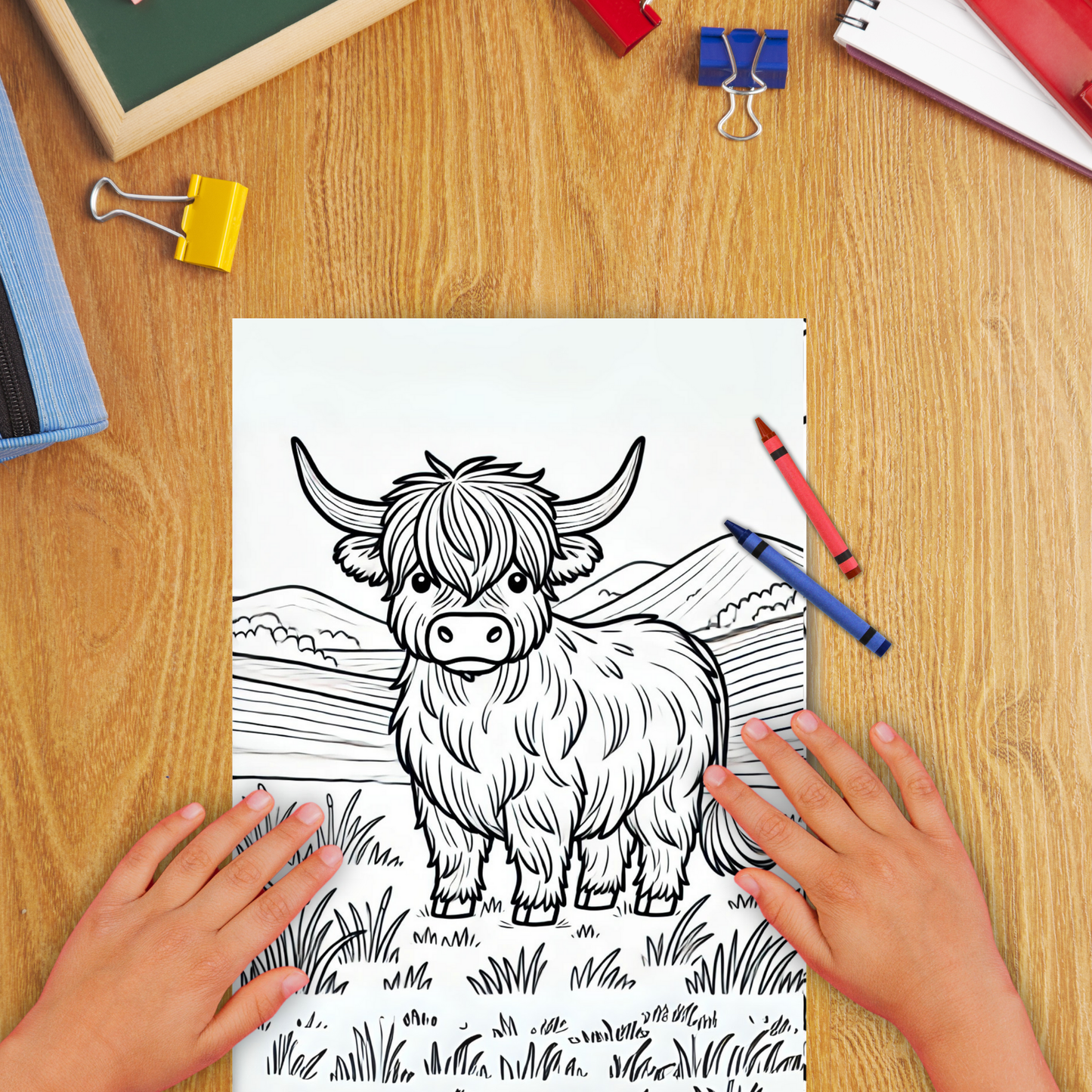 Highland Coo colouring sheet pack - 5 designs, 20 sheets, Scotland gift, Kids and Adult colouring pack, colouring stationery