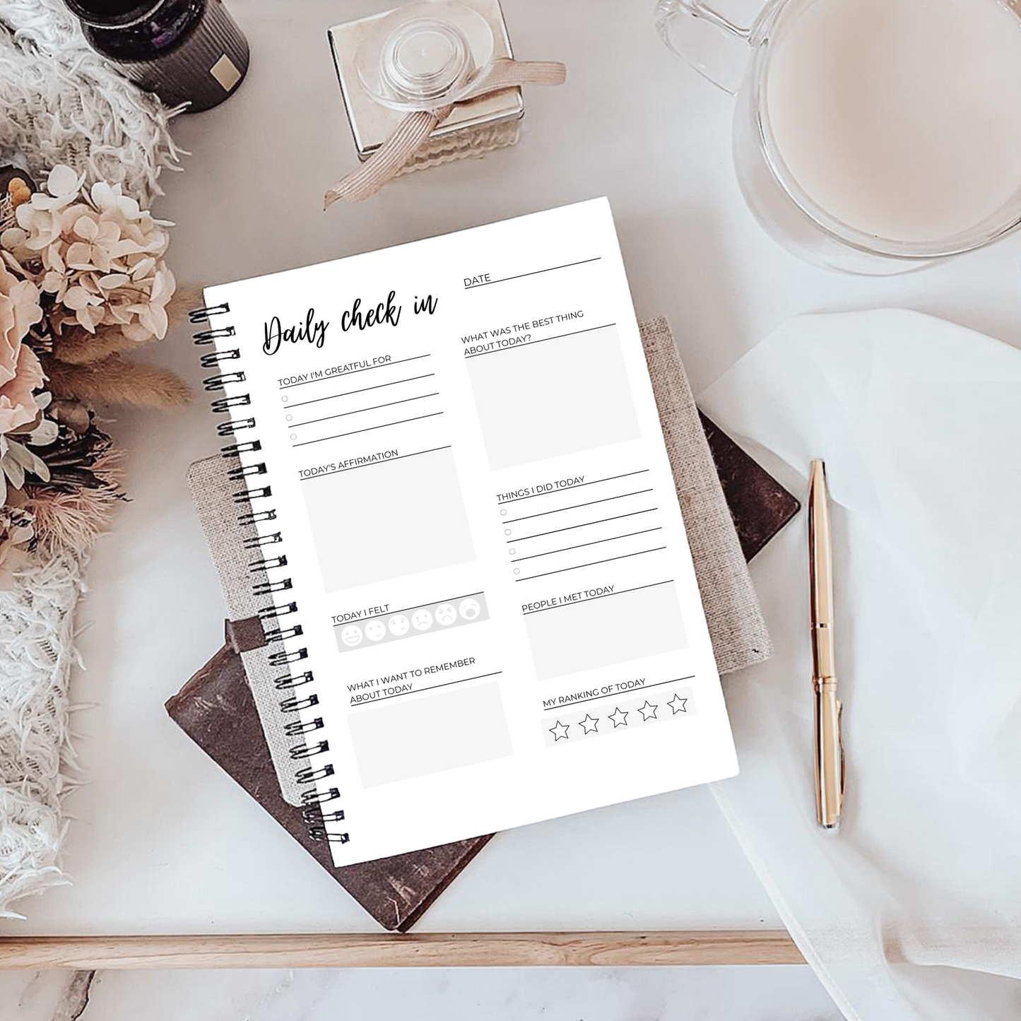 Journal White Boho Daisy A5 or A4 Daily Journal, Manifestation planner, Notebooks