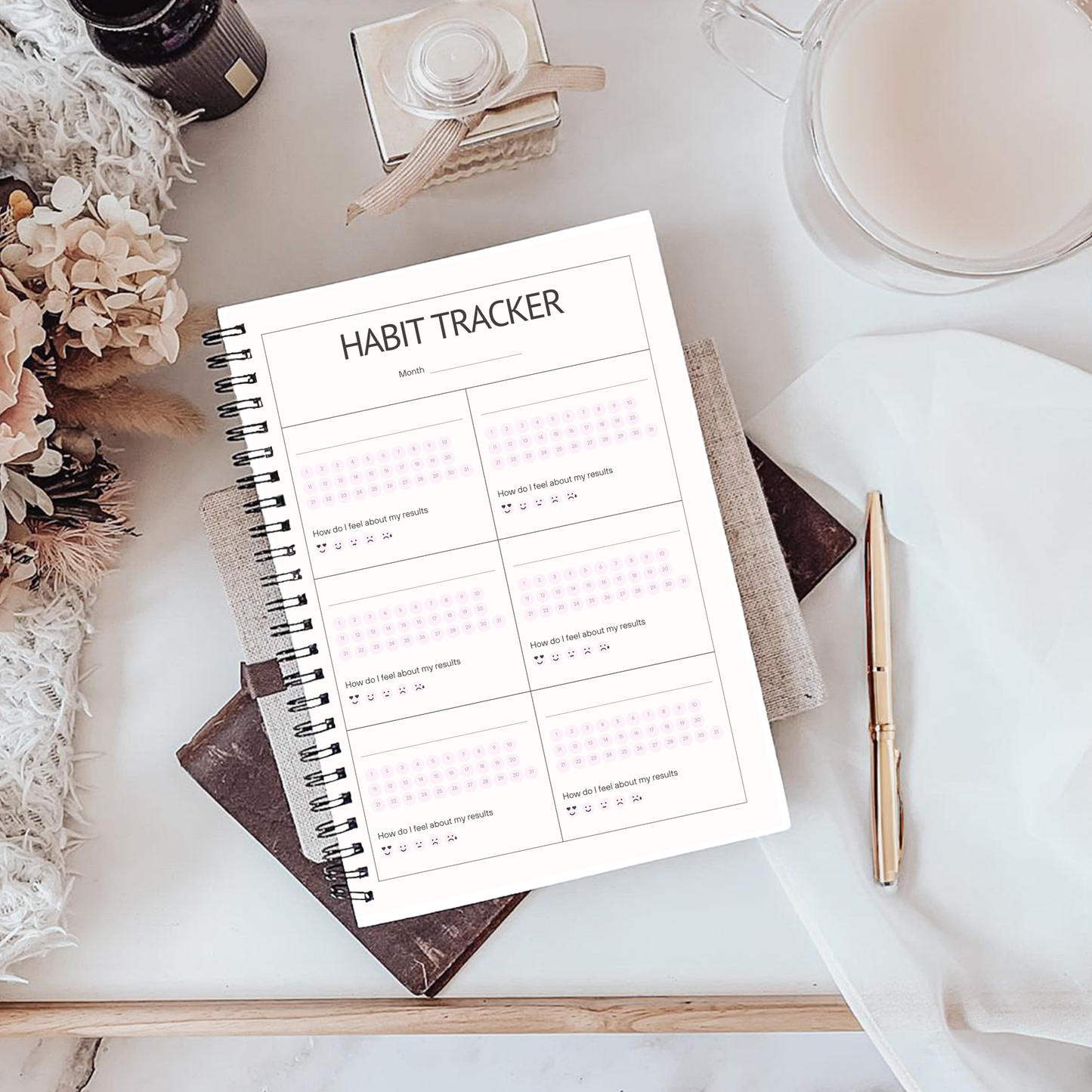 Habit Tracker Pink Floral Notebook A5 - Card Cover