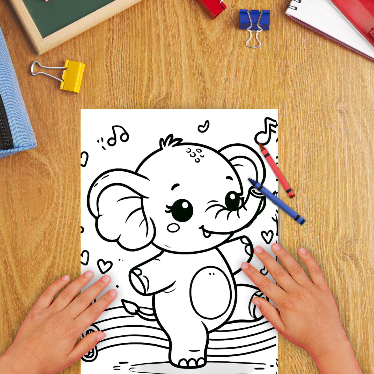 Cute Elephants colouring sheet pack - 5 designs, 20 sheets, Kids and Adult colouring pack, bespoke colouring sheet stationery