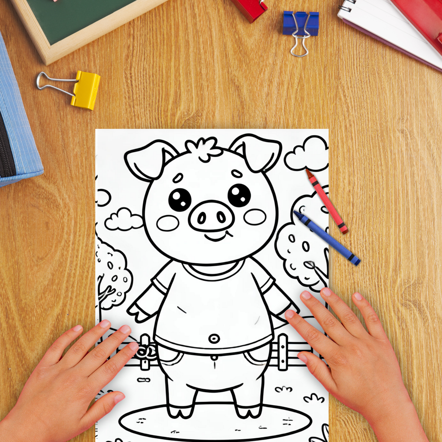 Cute Pigs colouring sheet pack - 5 designs, 20 sheets, Kids and Adult colouring pack, bespoke colouring sheet stationery