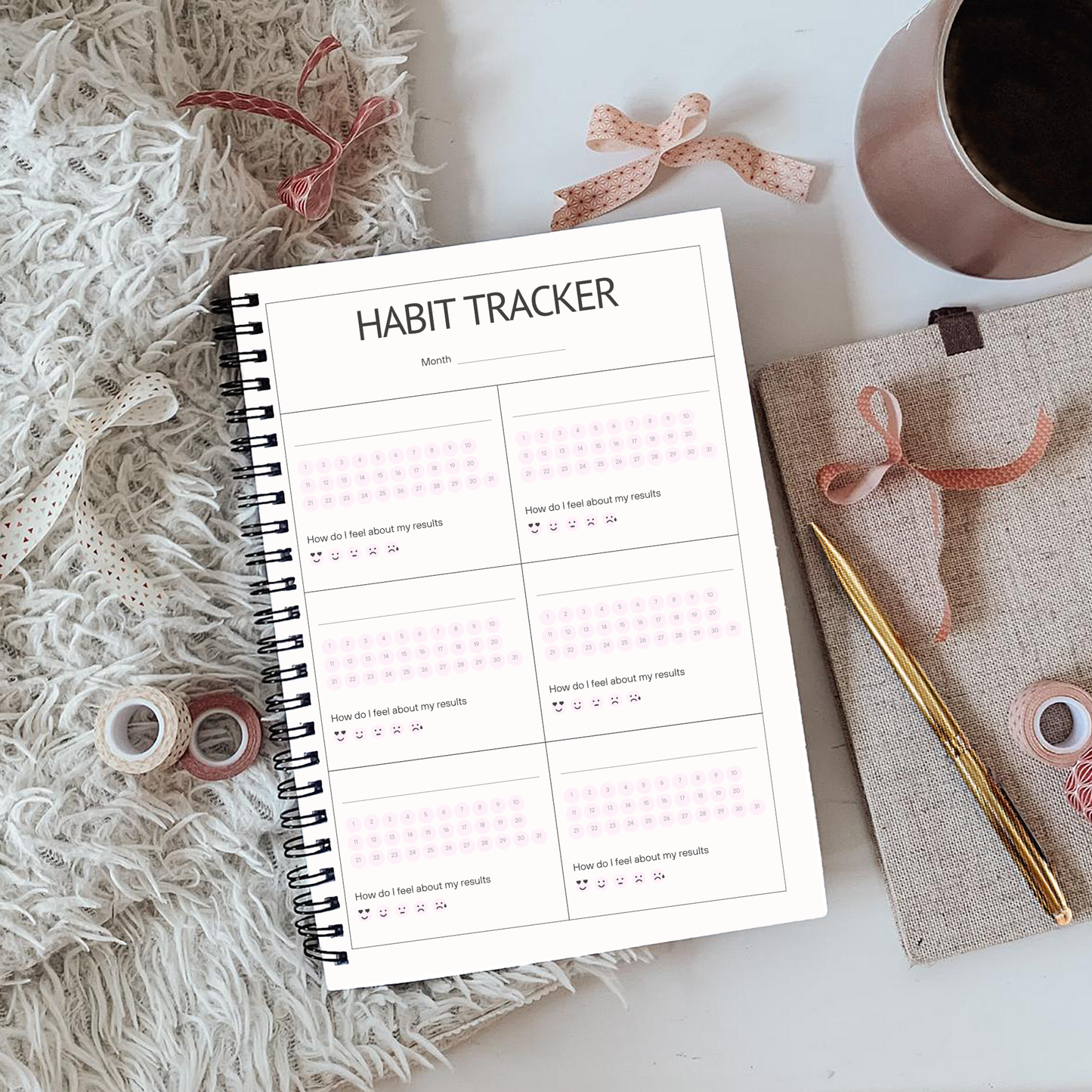 Habit Tracker Pink Floral Notebook A4 - Card Cover