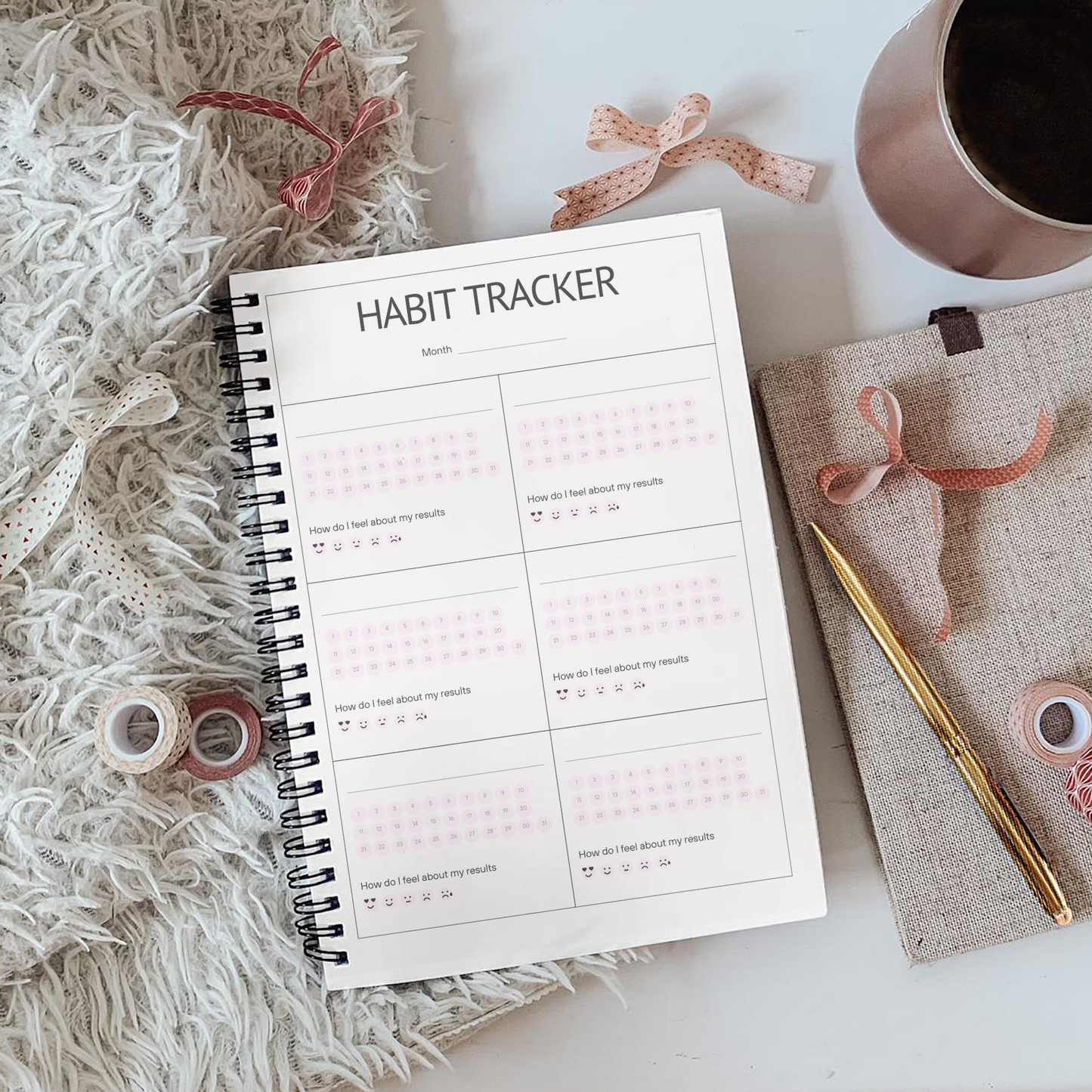 Habit Tracker Pink Notebook A5 or A4 sizes , Habit organiser notebook, Daily journal tracker, Manifest, cute stationery