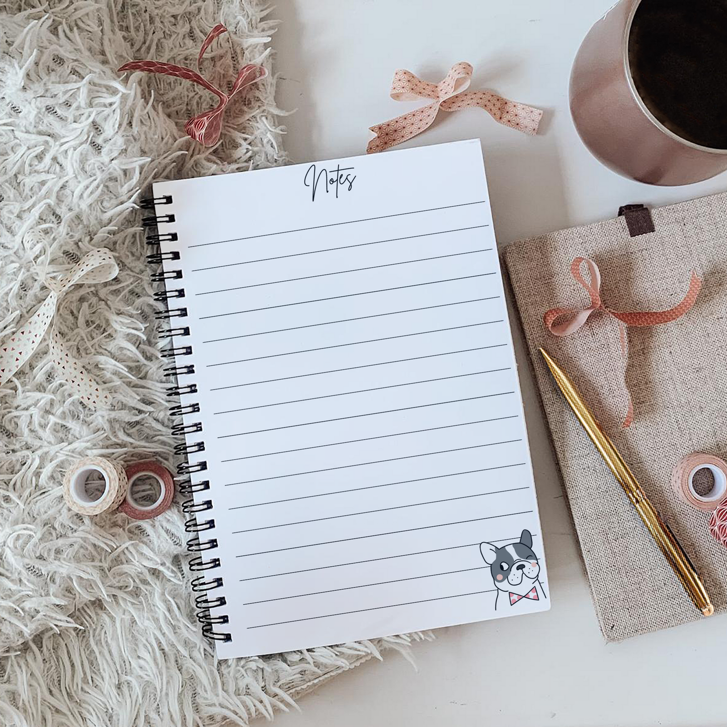 Pug White and Pink Notebook A5 or A4 - Card Cover