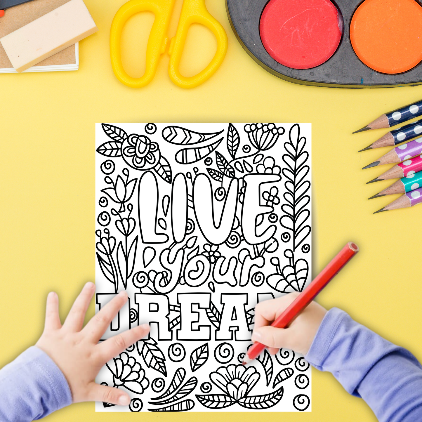 Positive Quotes colouring sheet pack - 4 designs, 20 sheets, Kids and Adult colouring pack, bespoke colouring sheet stationery