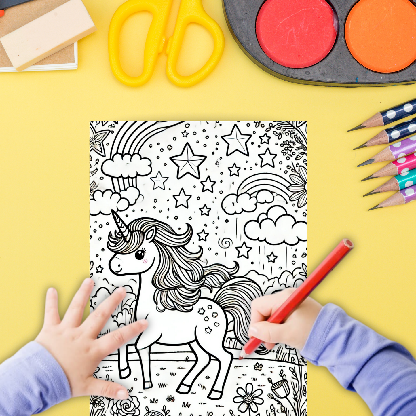 Unicorns colouring sheet pack - 5 designs, 20 sheets, Kids and Adult colouring pack, bespoke colouring sheet stationery