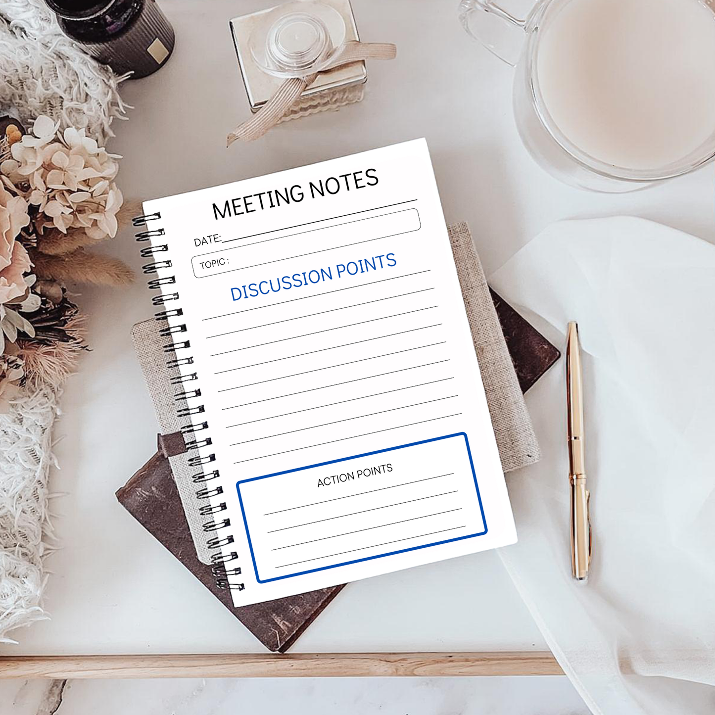 Meeting Notes Book Baby Blue Animal Print A5 or A4, Meeting Agenda Notes, Printed lined inserts, work stationery organiser