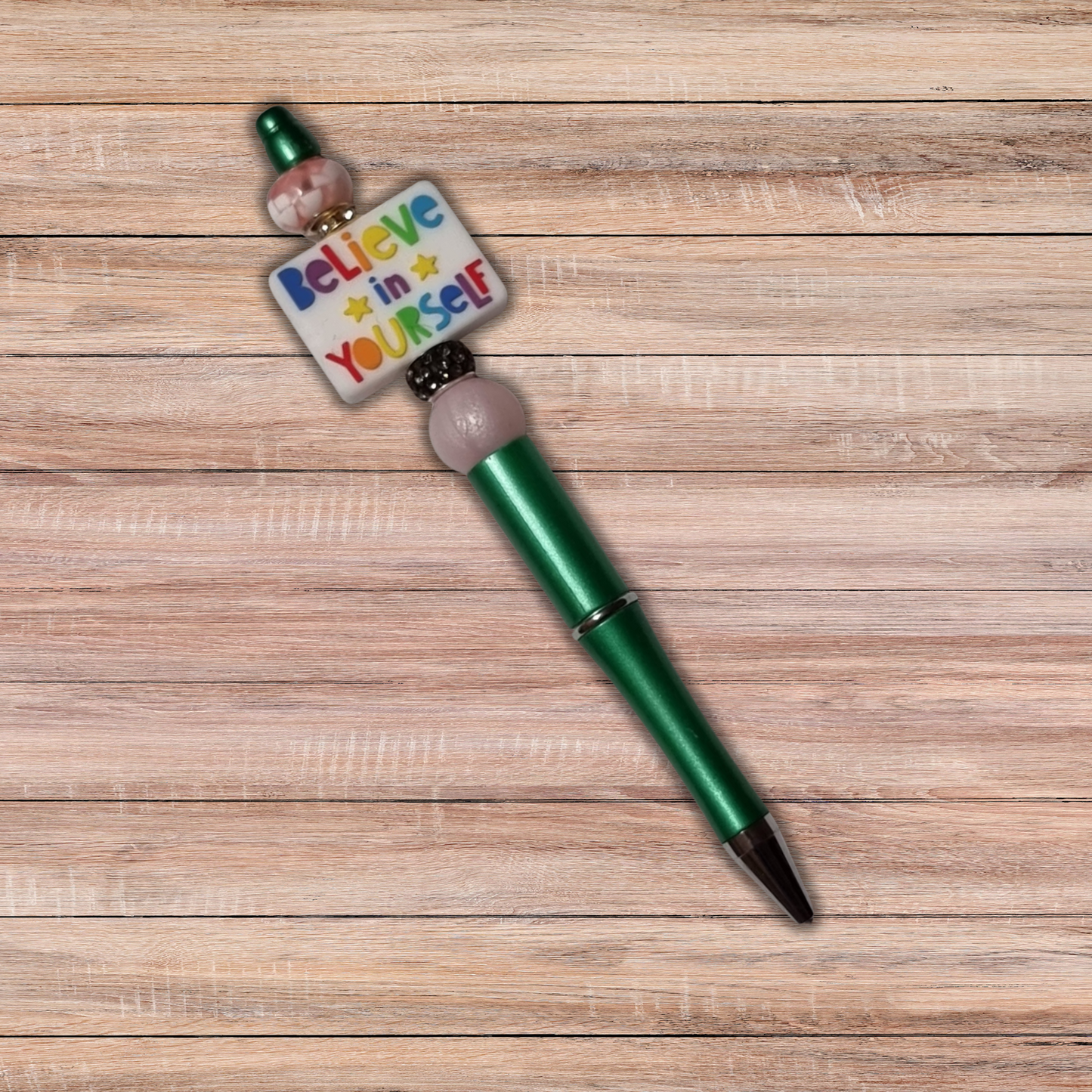 Believe in Yourself Beaded Pen - Handmade beaded pen black ink, Cute stationery pen