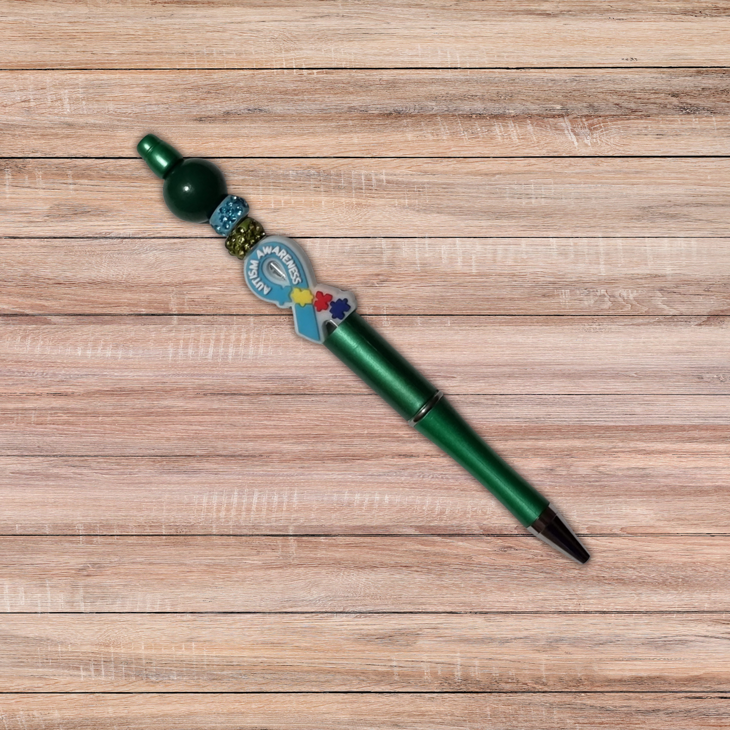 Autism Awareness Beaded Pen - Handmade beaded pen black ink, Cute stationery pen
