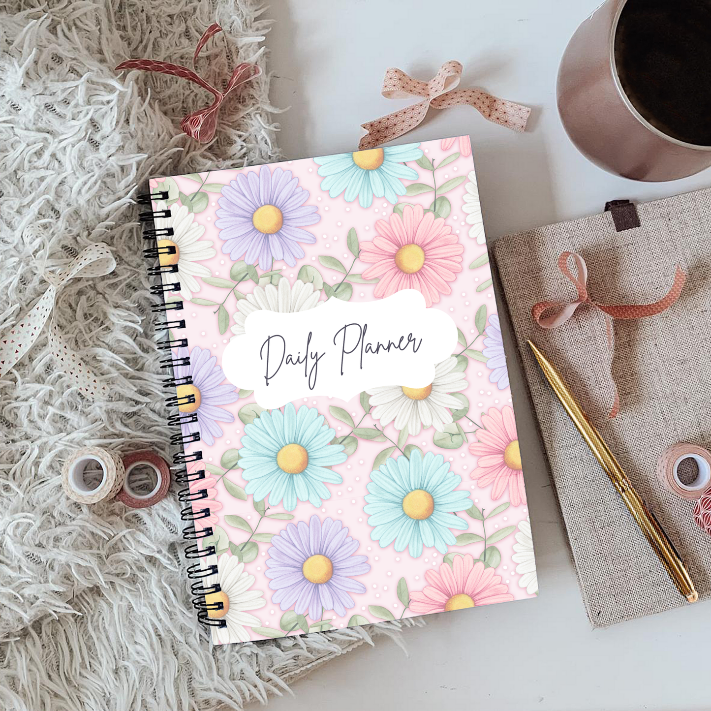Pastel Daisies Daily Planner A5 or A4 inserts, Floral notebook, Planner notepad, Work student daily planner