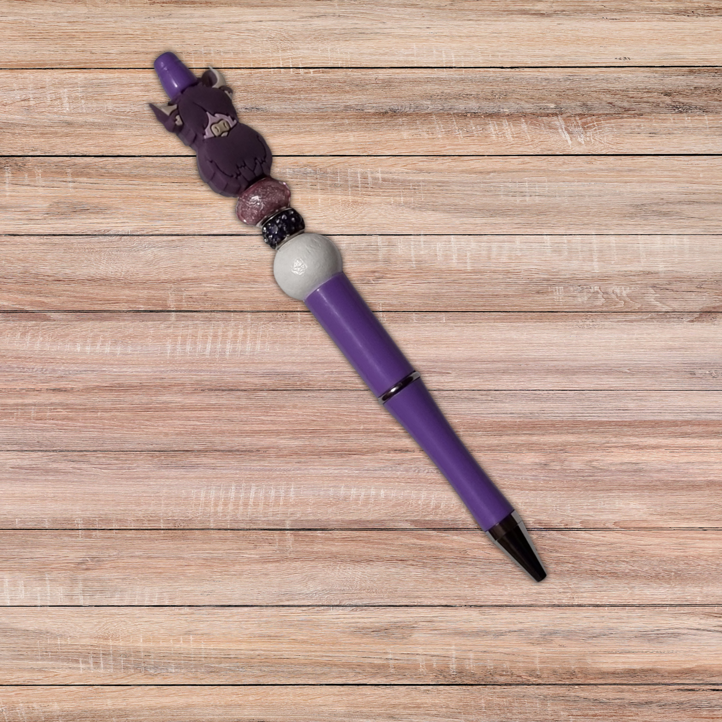 Highland Cow Beaded Pen - Handmade beaded pen black ink, Cute stationery pen