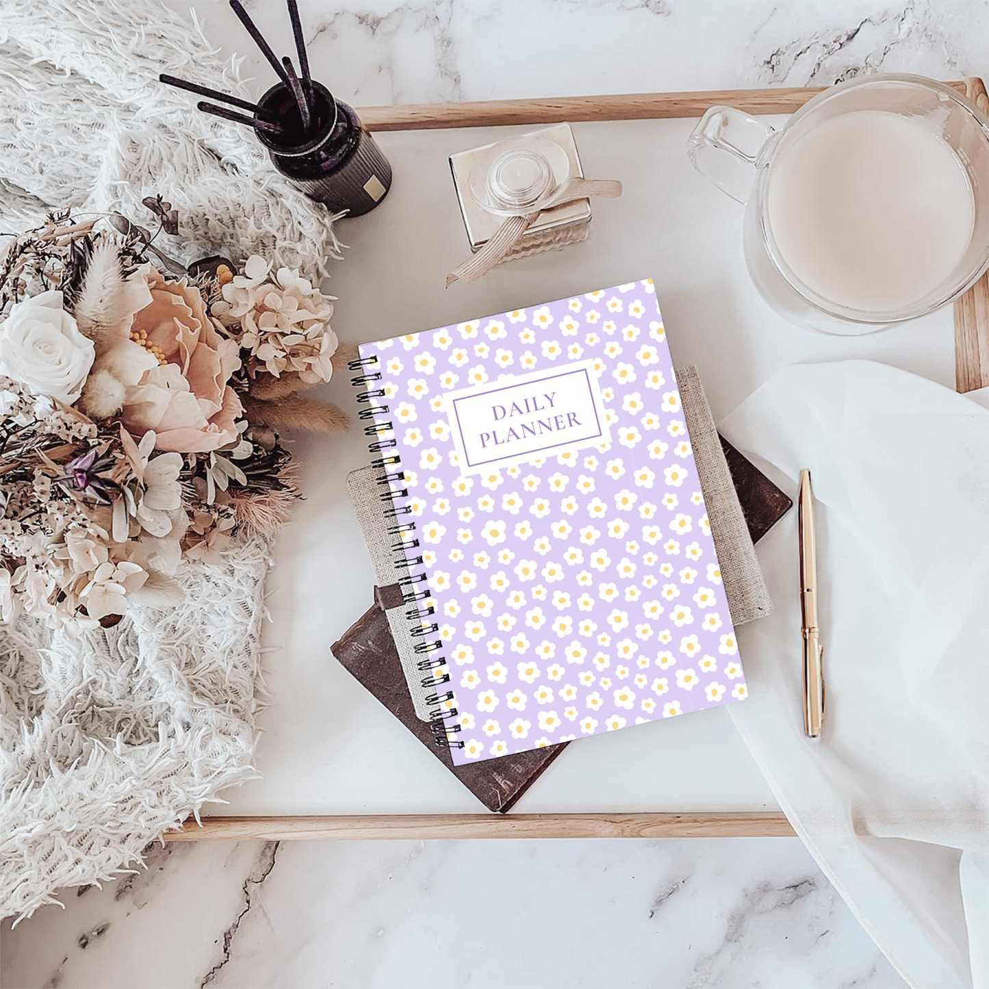 Lilac Daisies Daily Planner A5 or A4 inserts, Daily Journal, Work Student Planner