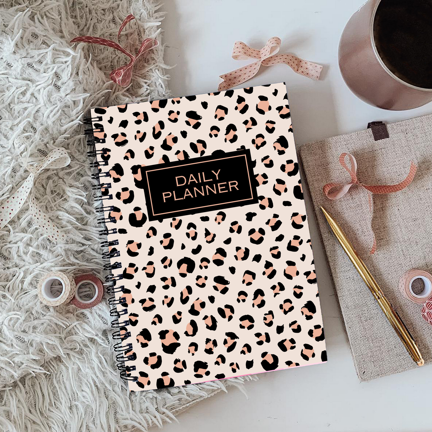 Rose Gold Animal Print Daily Planner A5 or A4 inserts, Floral notebook, Planner notepad, Work student daily planner