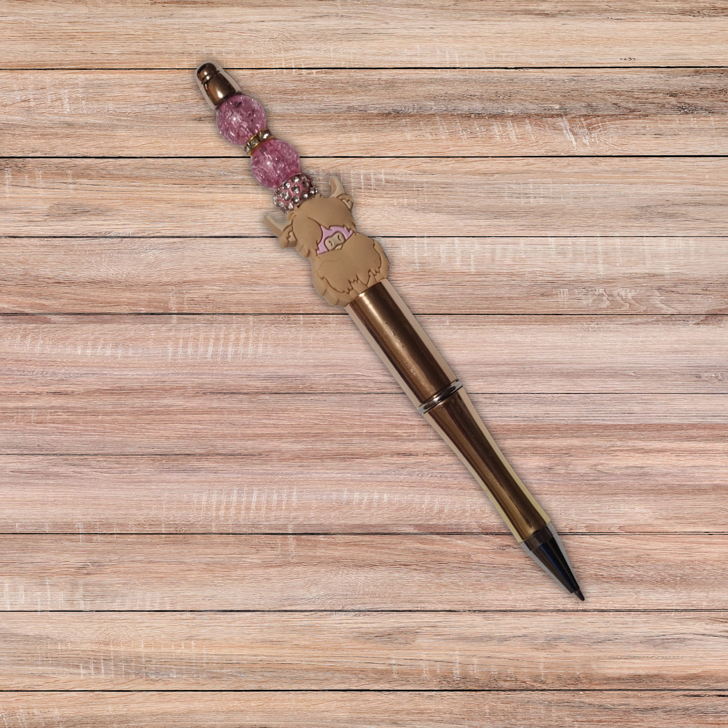 Highland Coo Beaded Pen - Handmade beaded pen black ink, Cute stationery pen