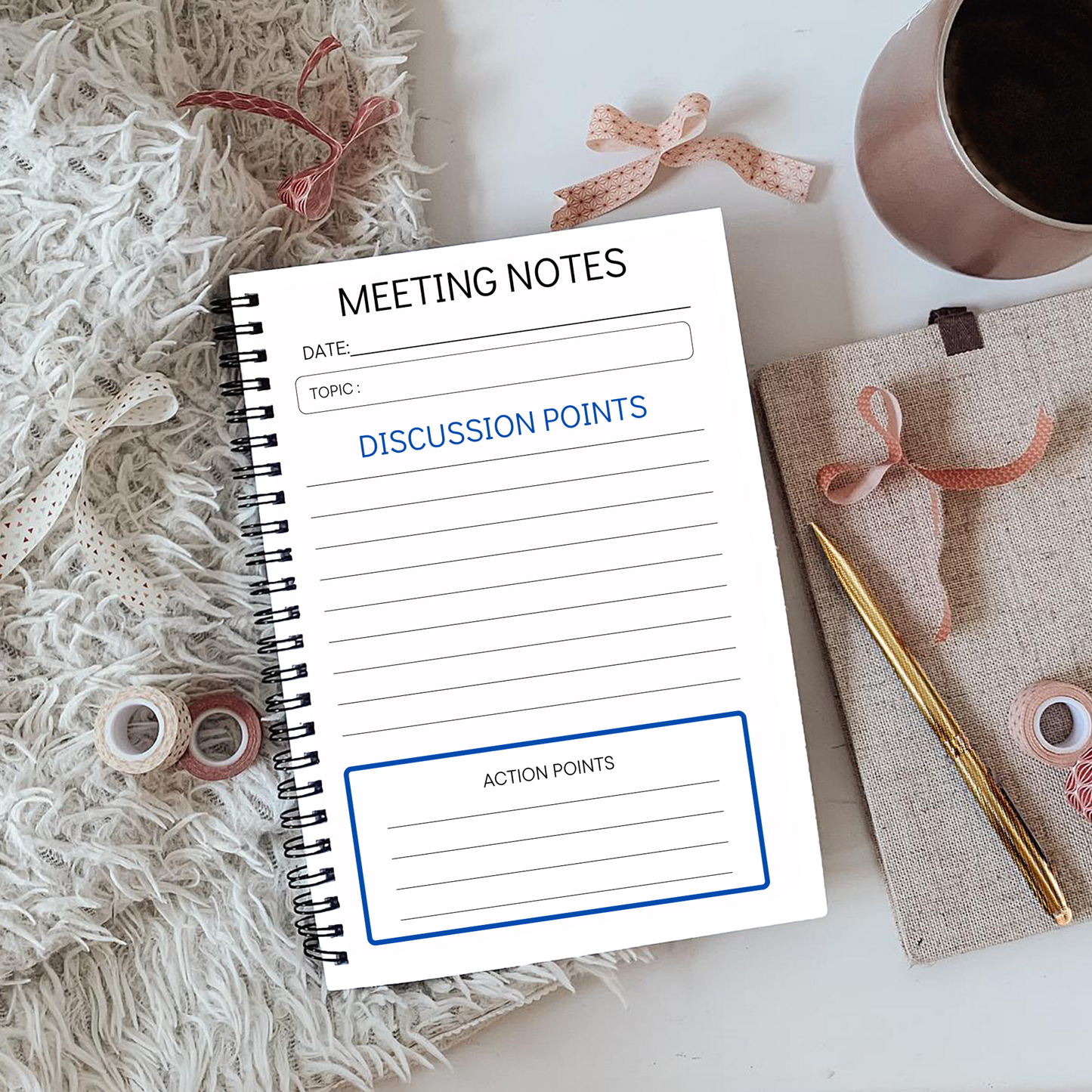 Meeting Notes Book Baby Blue Animal Print A5 or A4, Meeting Agenda Notes, Printed lined inserts, work stationery organiser