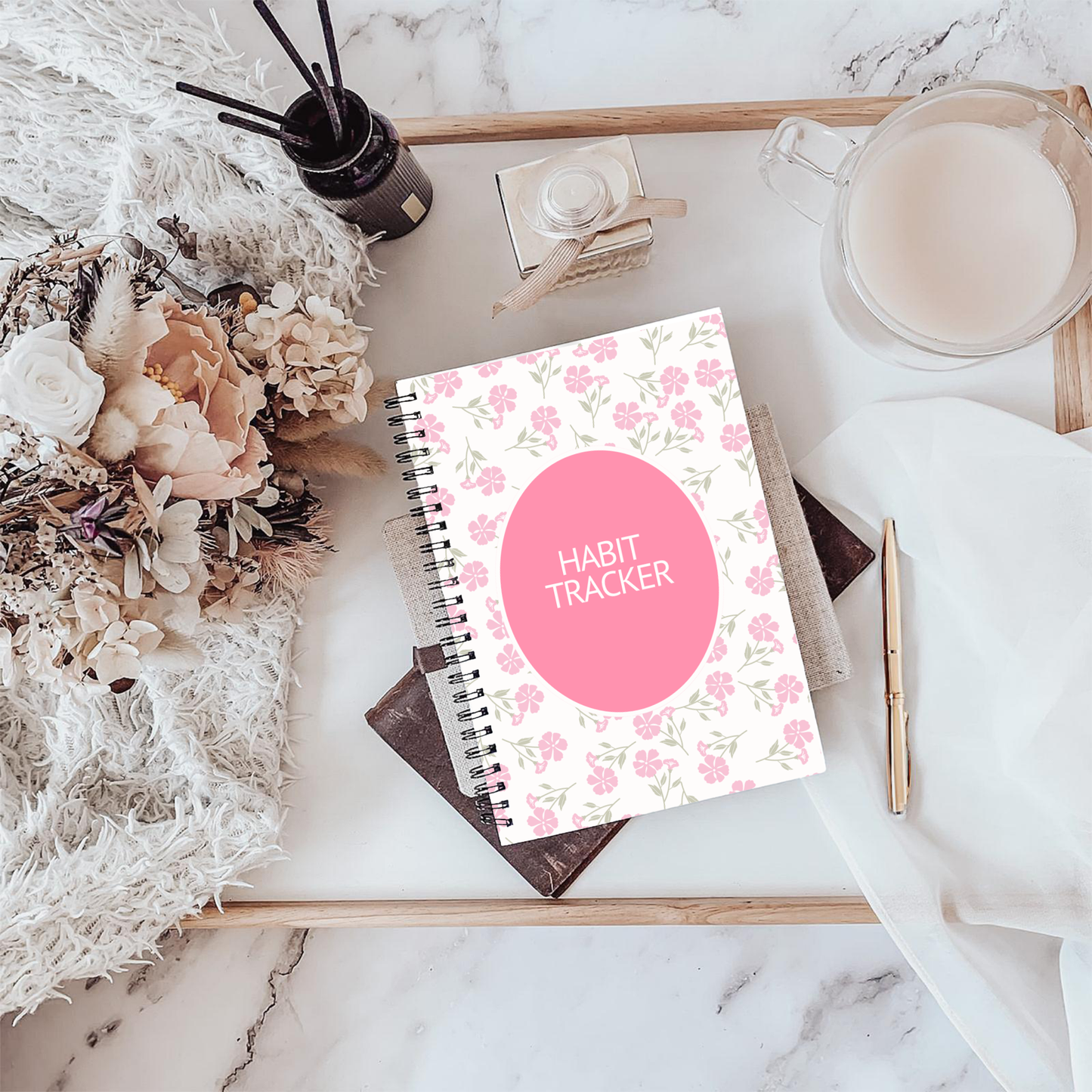 Habit Tracker Pink Floral Notebook A5 - Card Cover