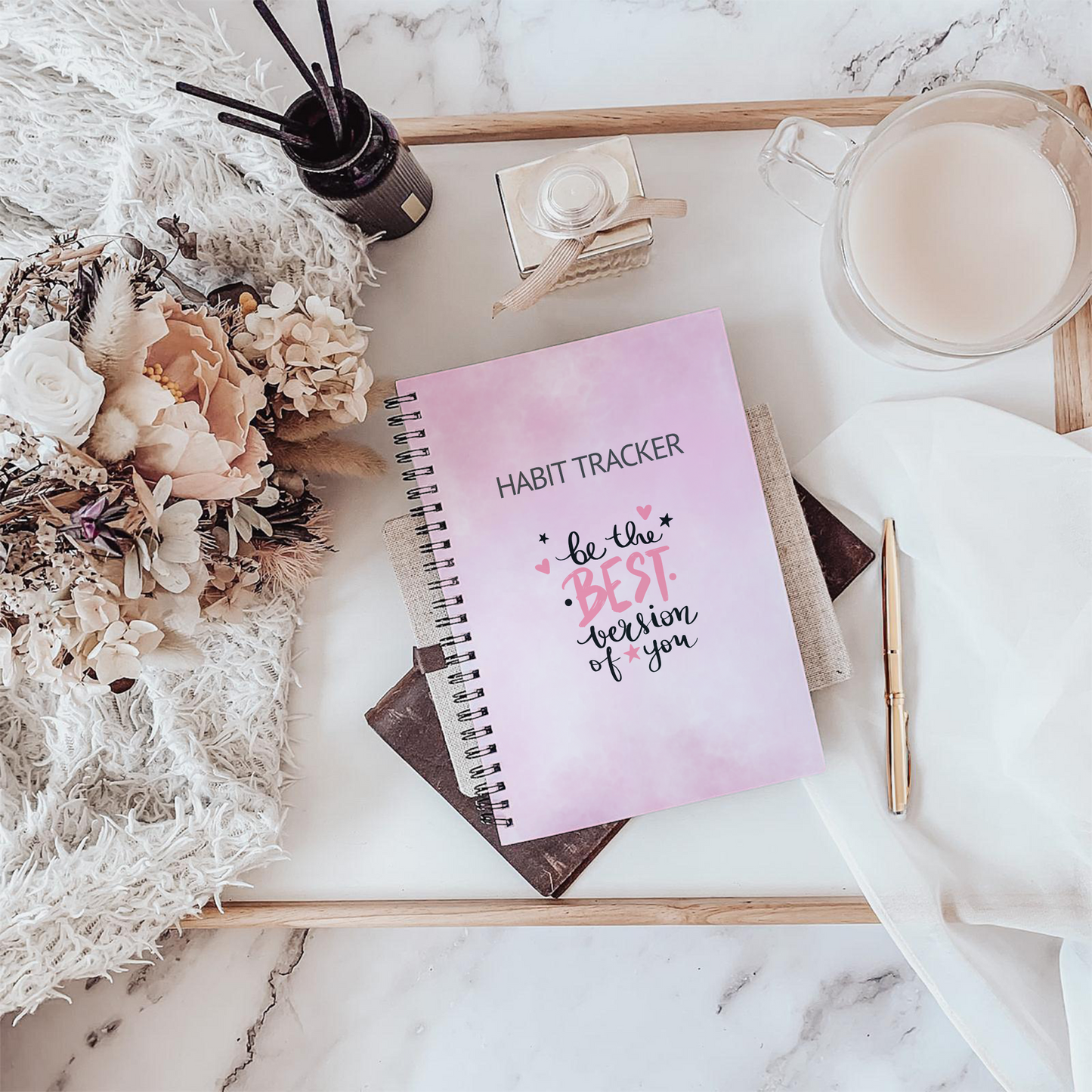 Habit Tracker Pink Notebook A5 or A4 sizes , Habit organiser notebook, Daily journal tracker, Manifest, cute stationery