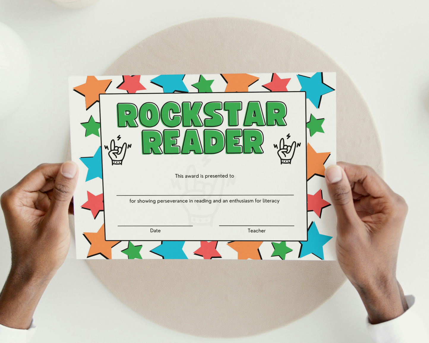 Printed Rockstar Reader Award Pupil Certificate, A4 or A5 certificates, classroom management resources, teacher class resources, home school
