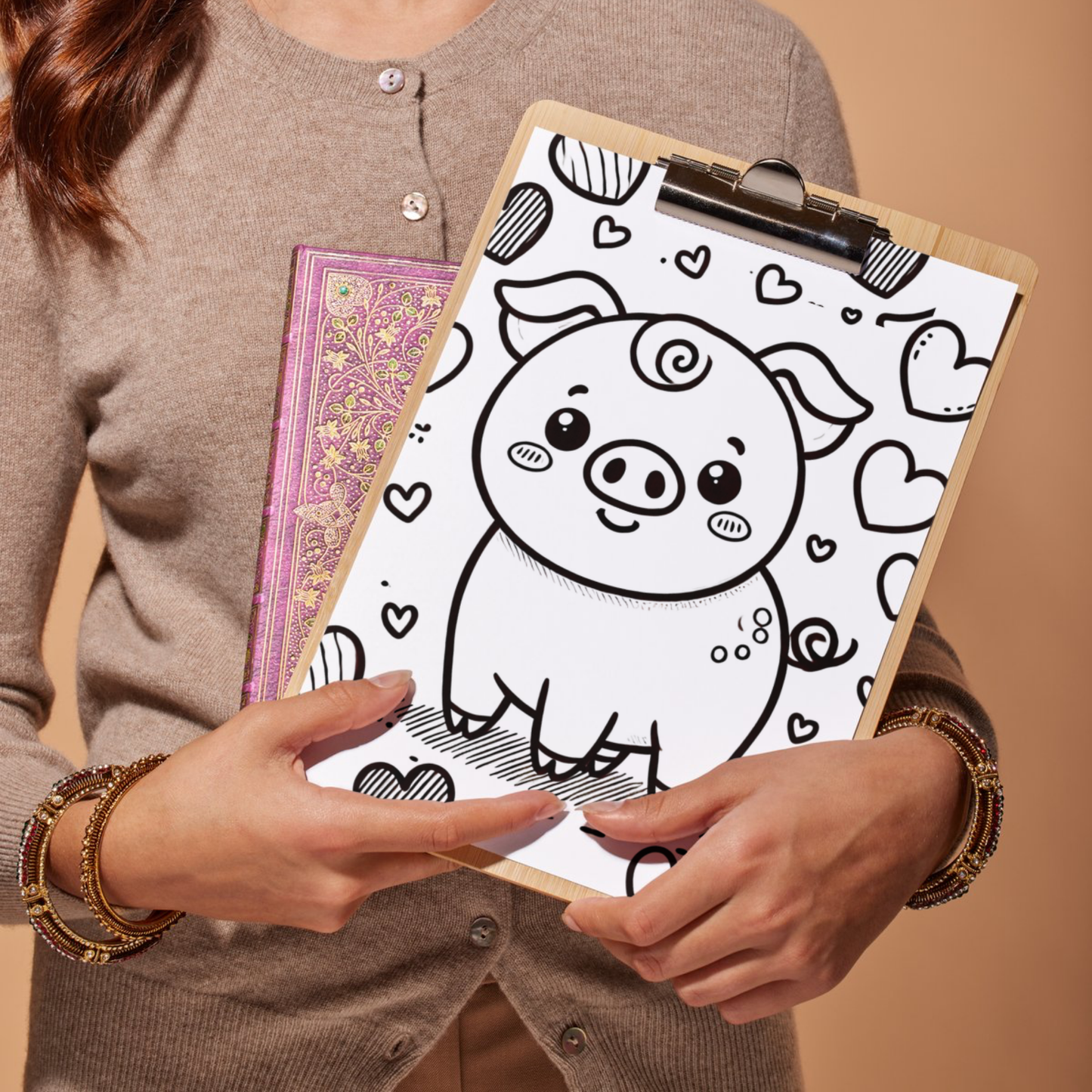 Cute Pigs colouring sheet pack - 5 designs, 20 sheets, Kids and Adult colouring pack, bespoke colouring sheet stationery