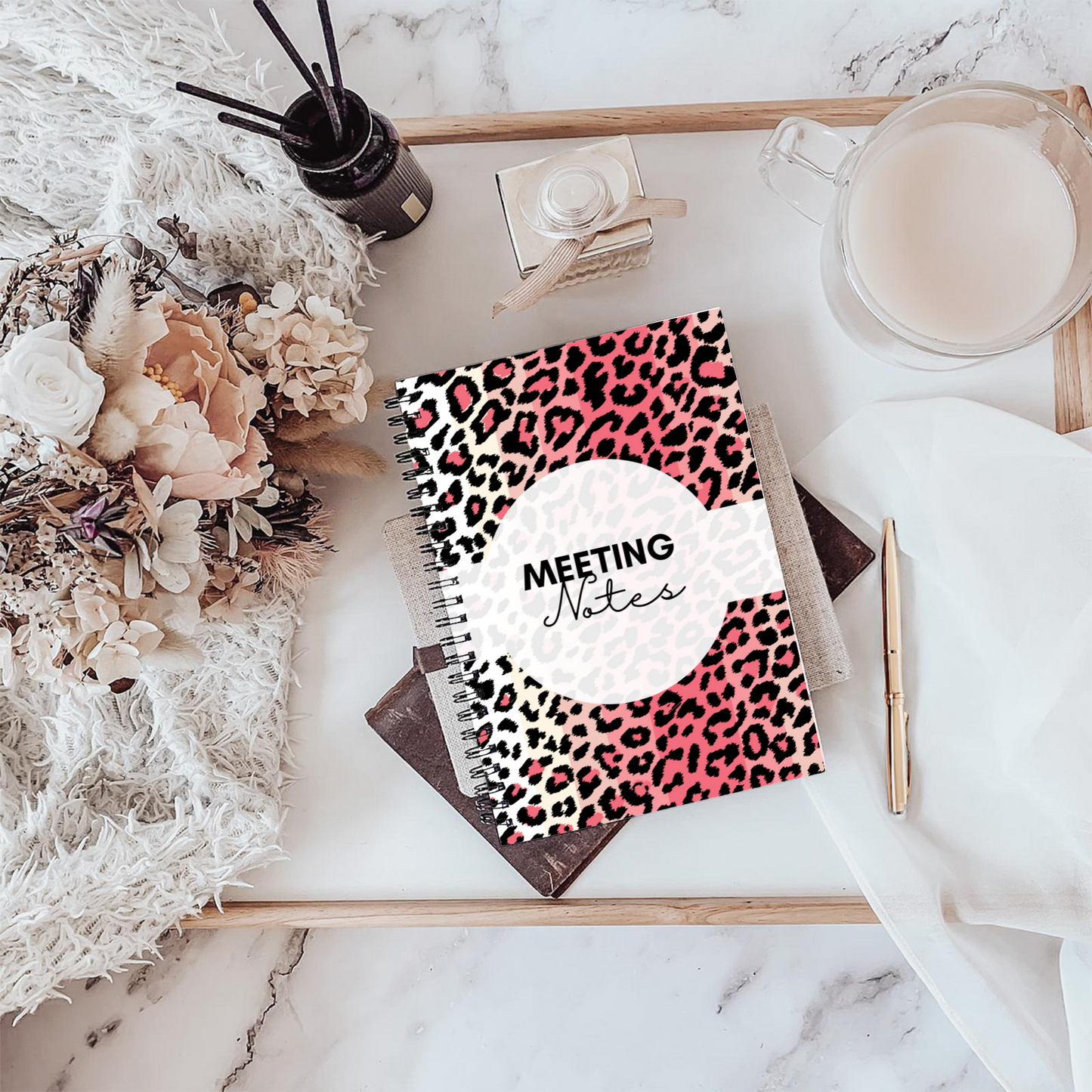 Meeting Notes Book Pink Animal Print A5 or A4, Meeting Agenda Notes, Printed lined inserts, work stationery organiser
