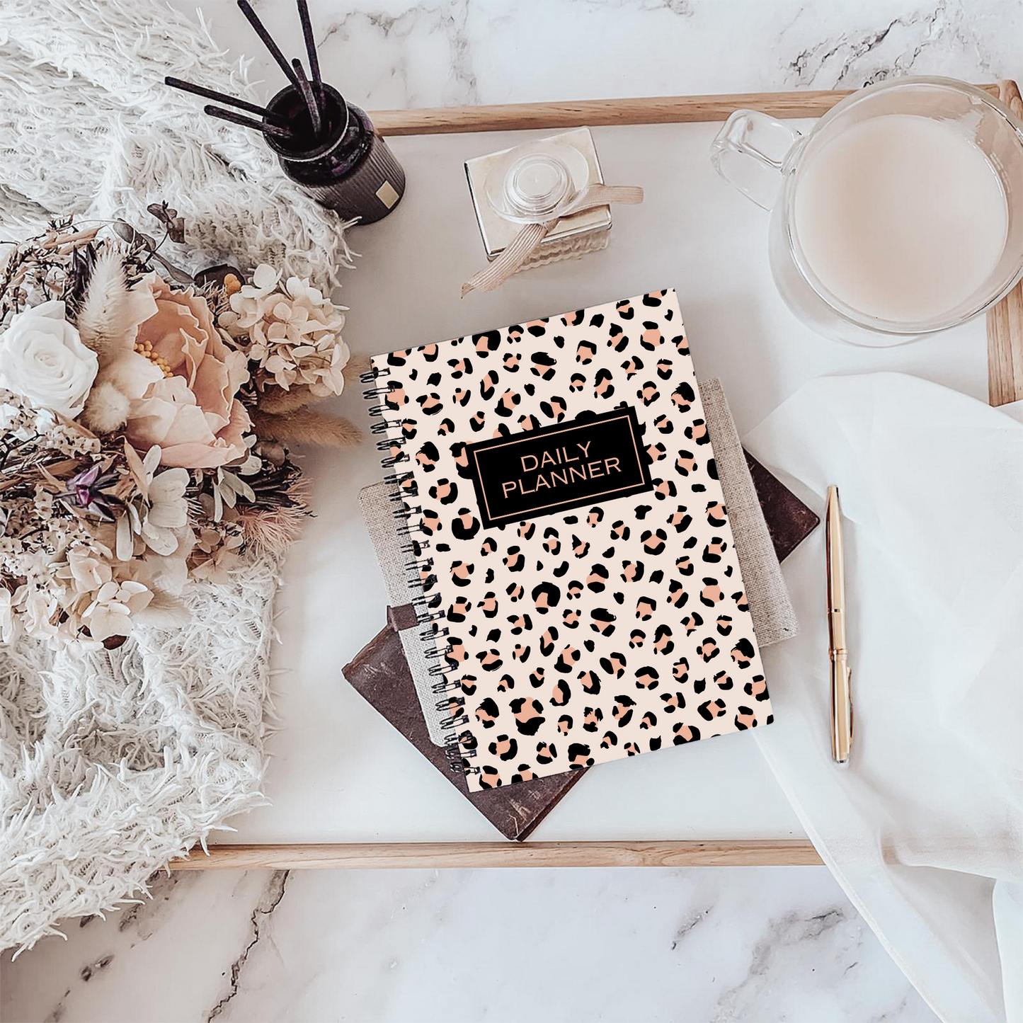 Rose Gold Animal Print Daily Planner A5 or A4 inserts, Floral notebook, Planner notepad, Work student daily planner