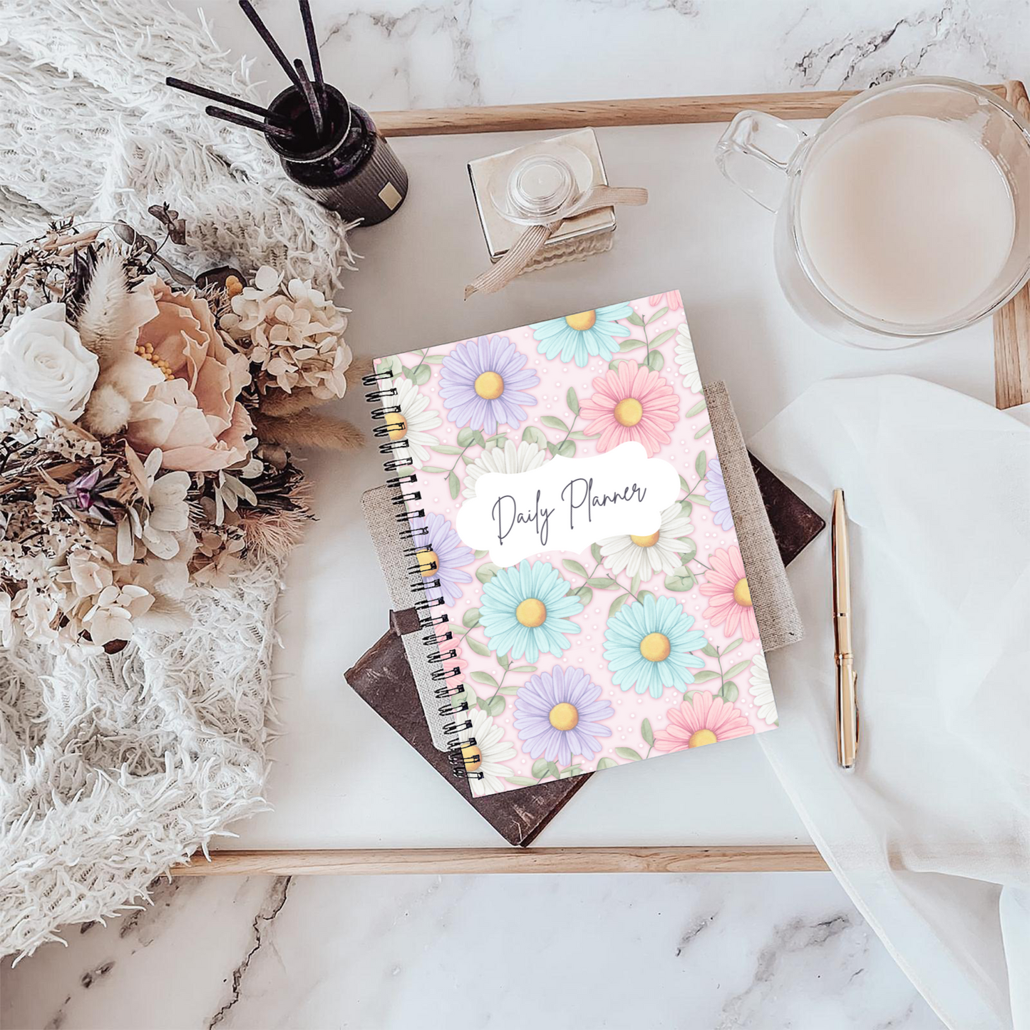Pastel Daisies Daily Planner A5 or A4 inserts, Floral notebook, Planner notepad, Work student daily planner