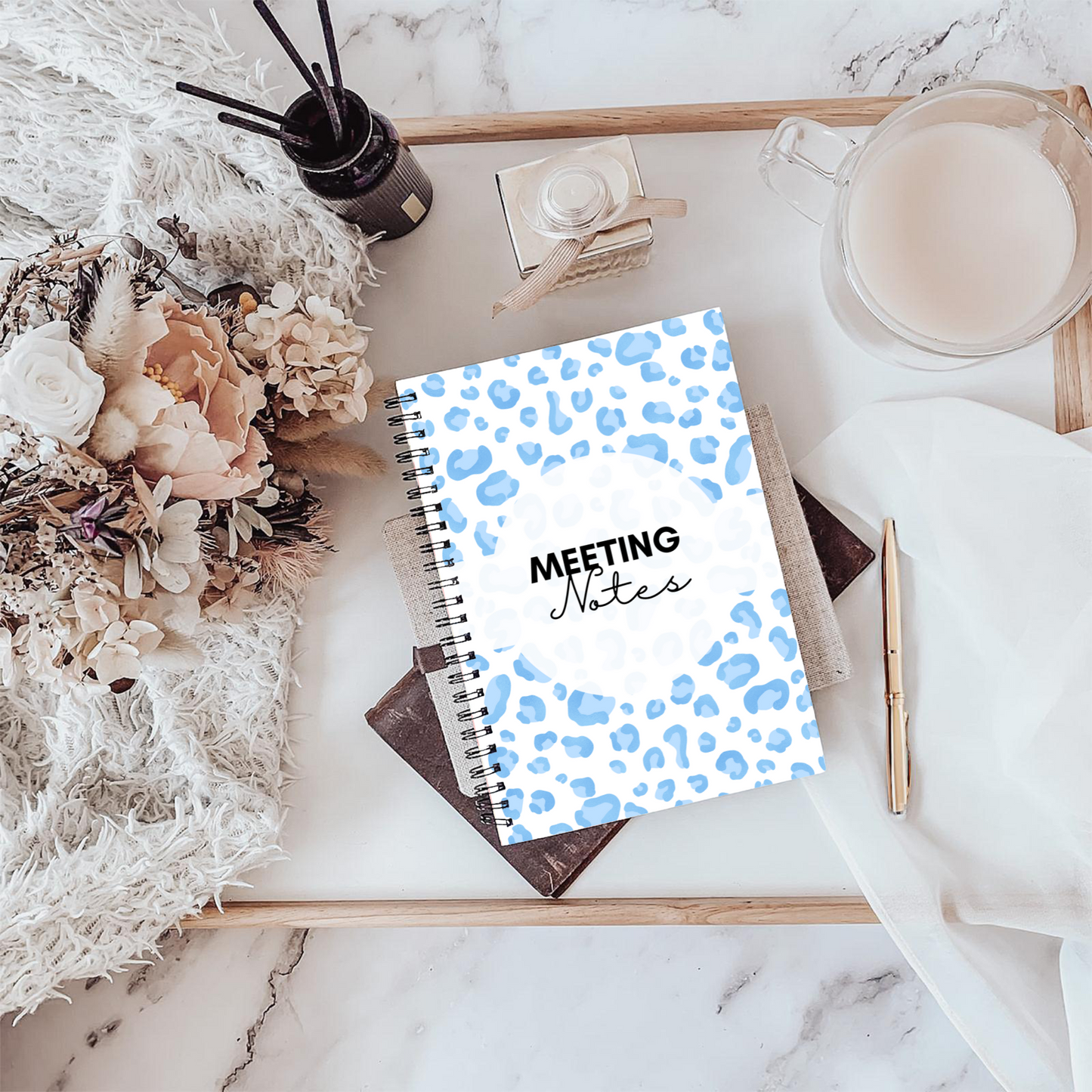 Meeting Notes Book Baby Blue Animal Print A5 or A4, Meeting Agenda Notes, Printed lined inserts, work stationery organiser