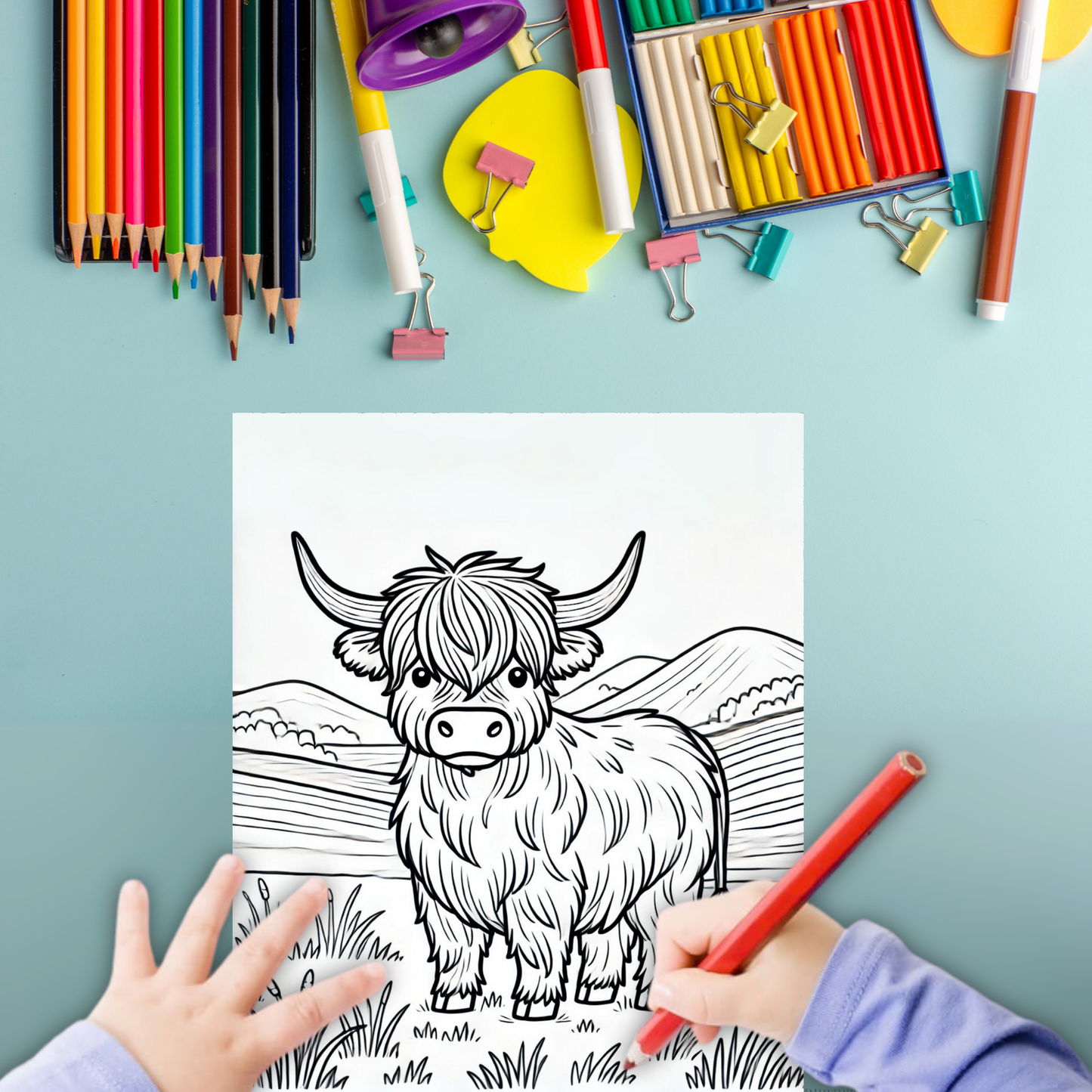 Highland Coo colouring sheet pack - 5 designs, 20 sheets, Scotland gift, Kids and Adult colouring pack, colouring stationery