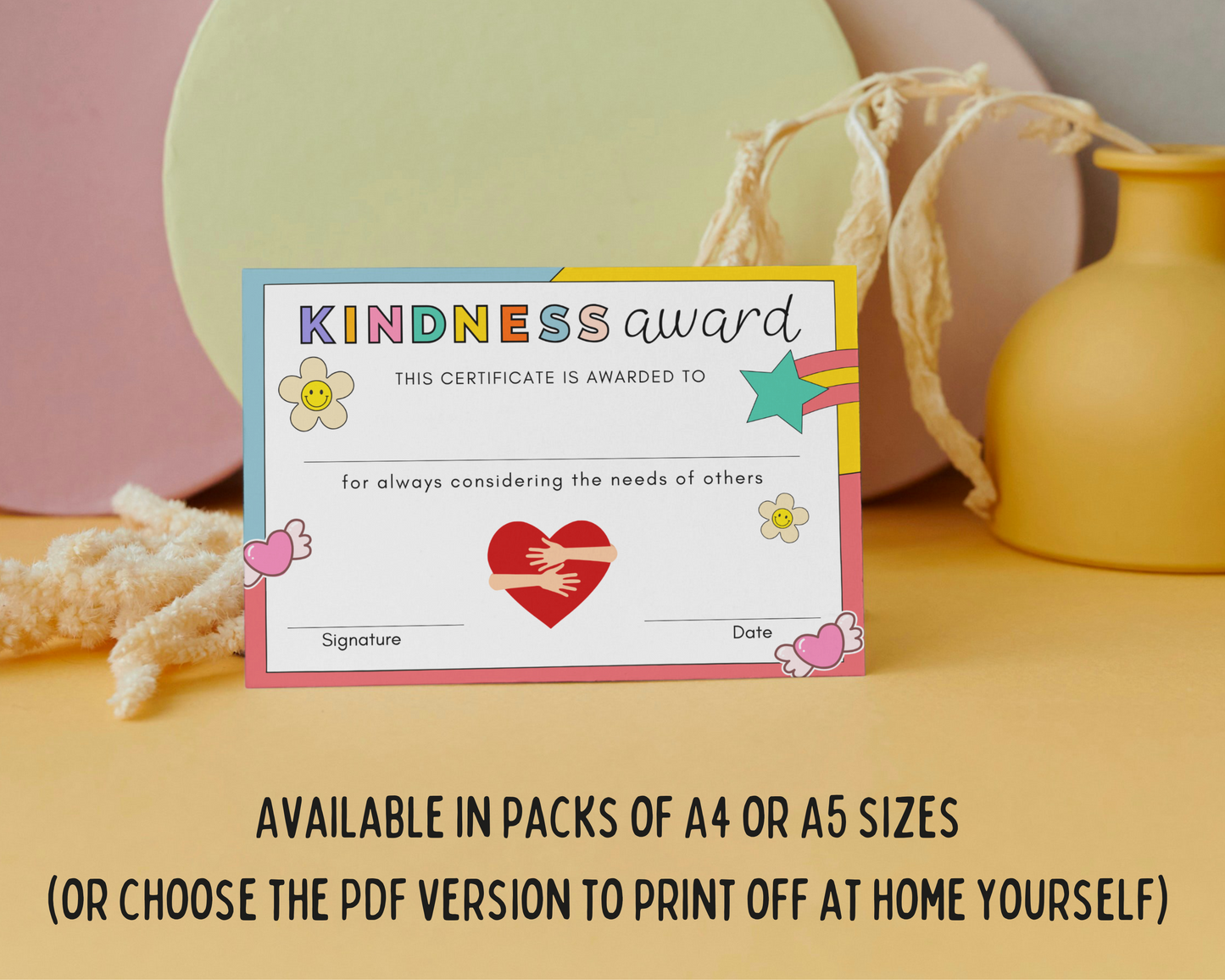 Printed Kindness Award Pupil Certificate, A4 or A5 certificates, classroom management resources, teacher class resources, home school