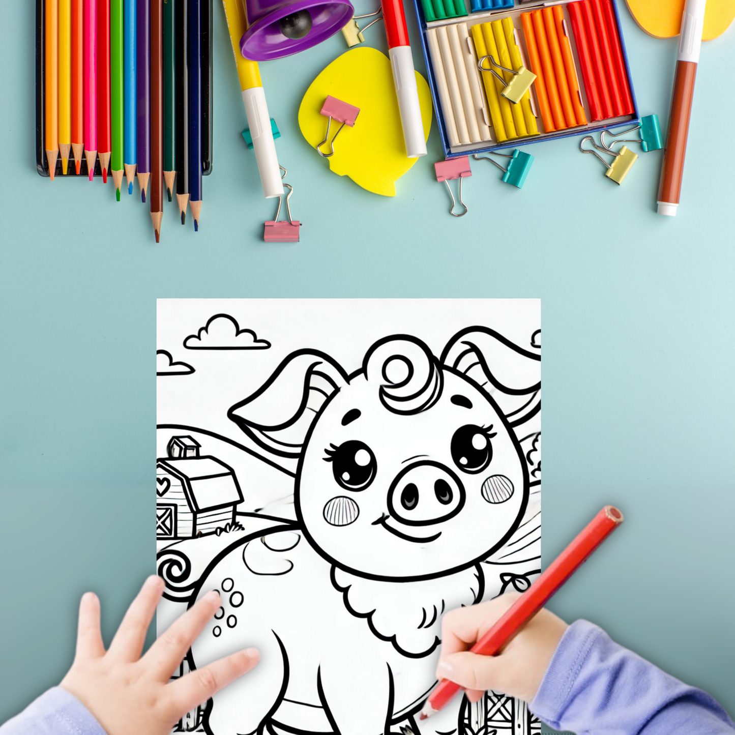 Cute Pigs colouring sheet pack - 5 designs, 20 sheets, Kids and Adult colouring pack, bespoke colouring sheet stationery