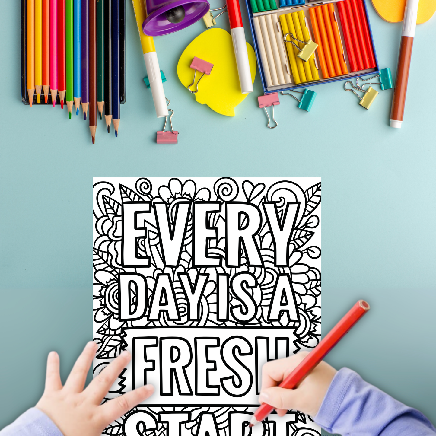 Positive Quotes colouring sheet pack - 4 designs, 20 sheets, Kids and Adult colouring pack, bespoke colouring sheet stationery