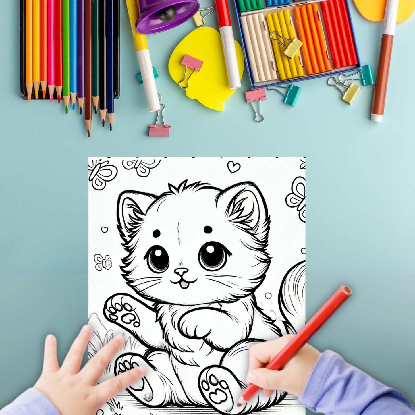 Kittens colouring sheet pack - 5 designs, 20 sheets, Kids and Adult colouring pack, cat mum gift