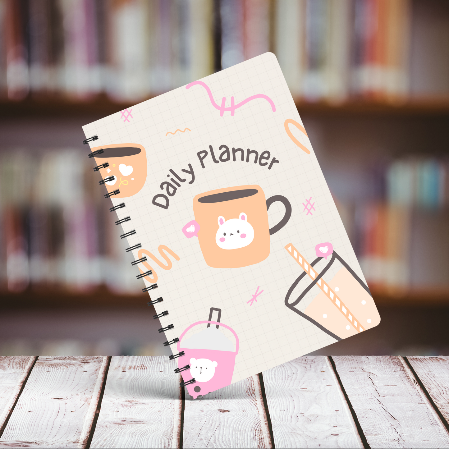 Cute Bear Beige Daily Planner A5 or A4 inserts, Floral notebook, Planner notepad, Work student daily planner